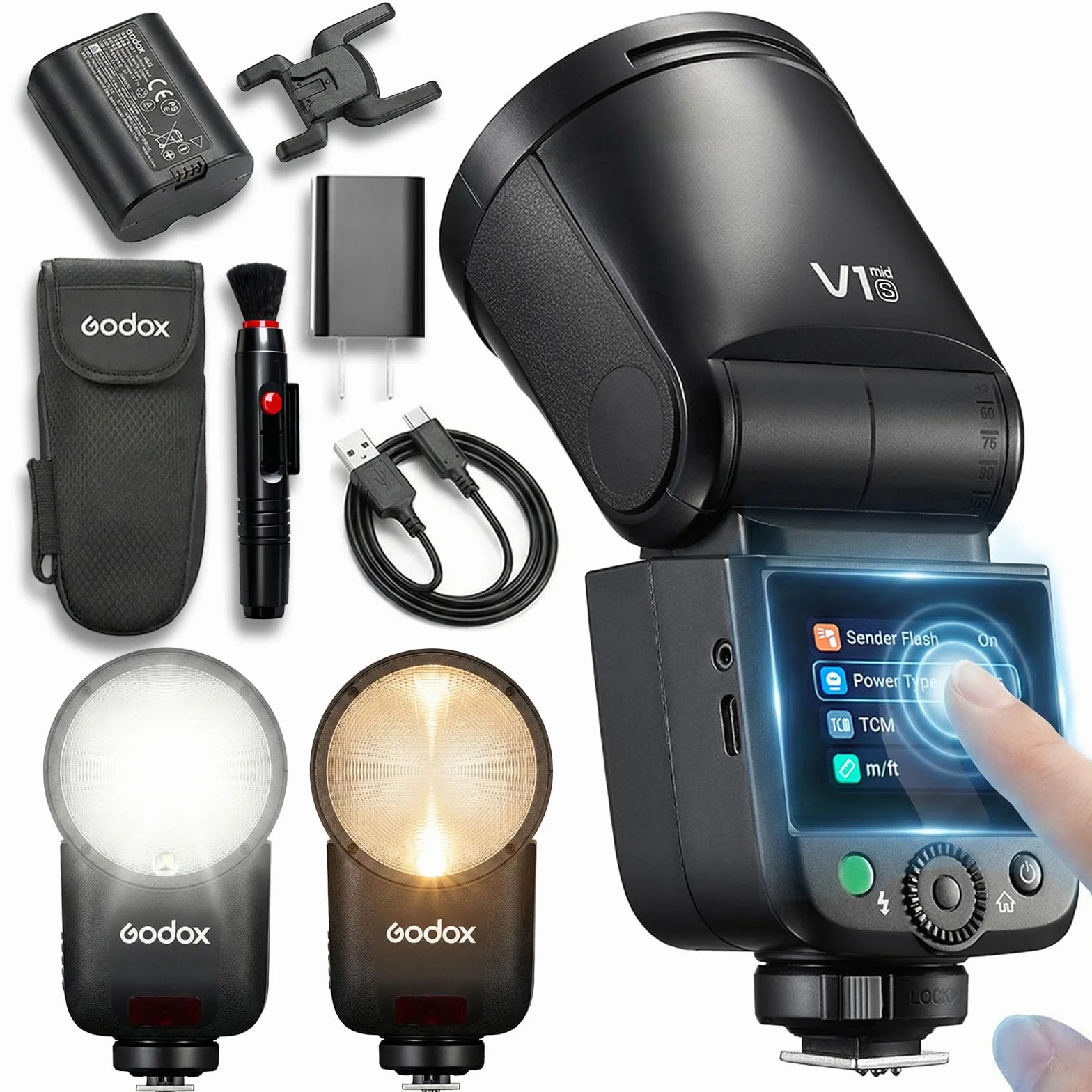 Godox V1 mid S lampa błyskowa TTL z okrągłą głowicą do Sony, bezprzewodowa 2,4G z 2″ ekranem dotykowym, czas ładowania 1,7s i do 650 błysków przy pełnej mocy, HSS 1/8000s, lampa modelująca LED 2W