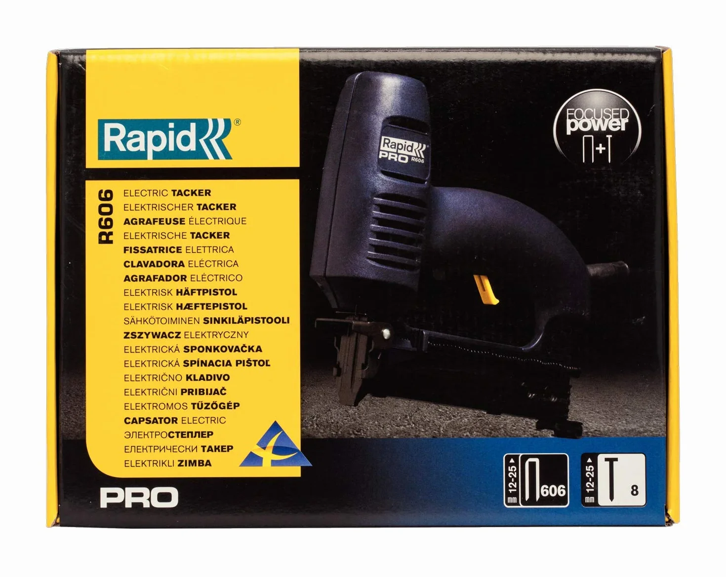 Rapid, Zszywacz Elektryczny Rapid Pro R606 do Zszywek Nr 606 i Sztyftów Nr 8, Regulowana Siła Wbijania, Zdejmowana Płytka Czołowa, Do Mocowania Ram Obrazów i Paneli (10643001)
