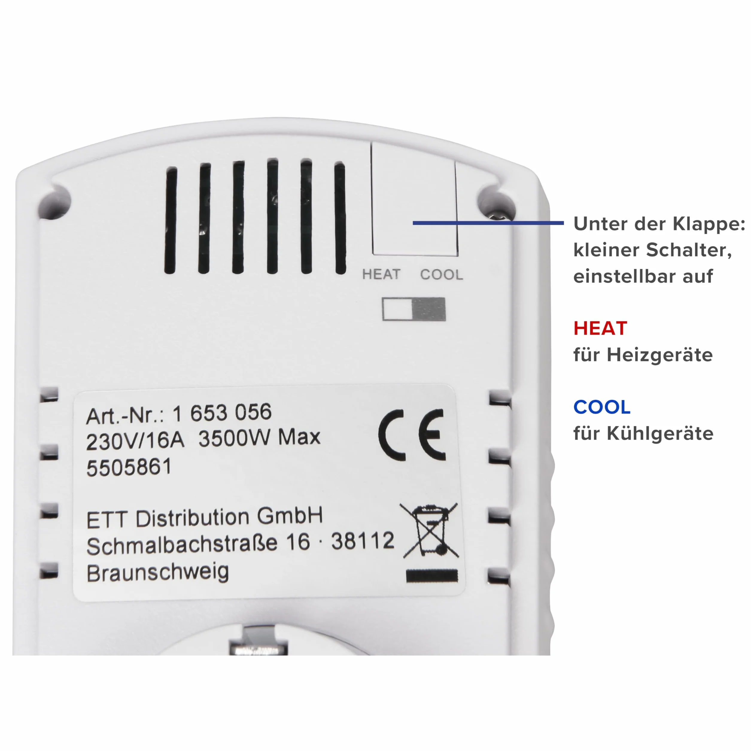 MC POWER - Termostat gniazdkowy z regulacją klimatu | TCU-330 | 5-30 °C, maks. 3500 W, 230 V/16 A | łatwe sterowanie klimatyzatorami i ogrzewaniem bez dodatkowego okablowania (pomiar wewnętrzny)