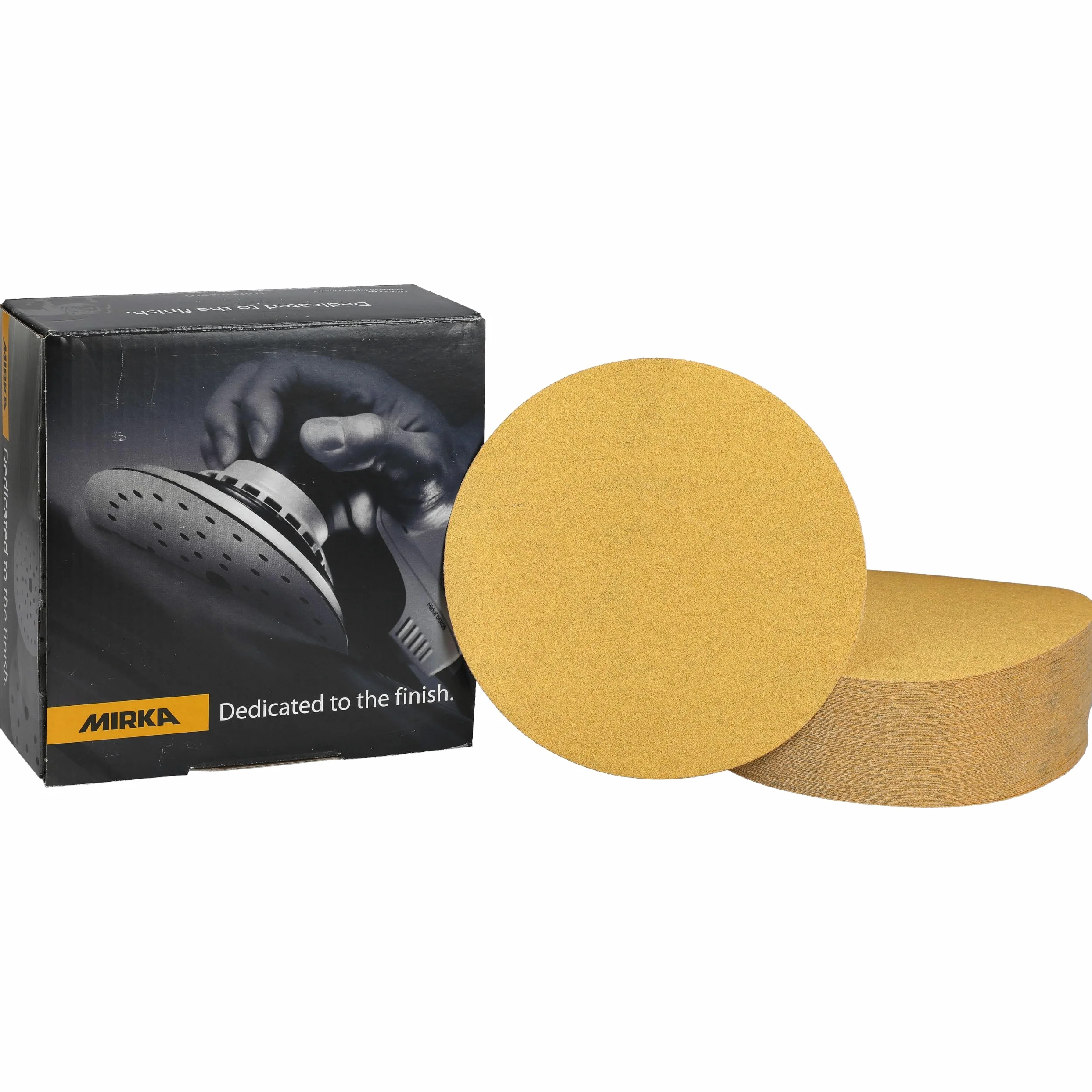 Mirka Gold uniwersalny papier ścierny Ø 150mm / samoprzylepny/ziarnistość P120, 100 szt. / Do szlifowania tynku, szpachli, płyt wiórowych, drewna, lakieru
