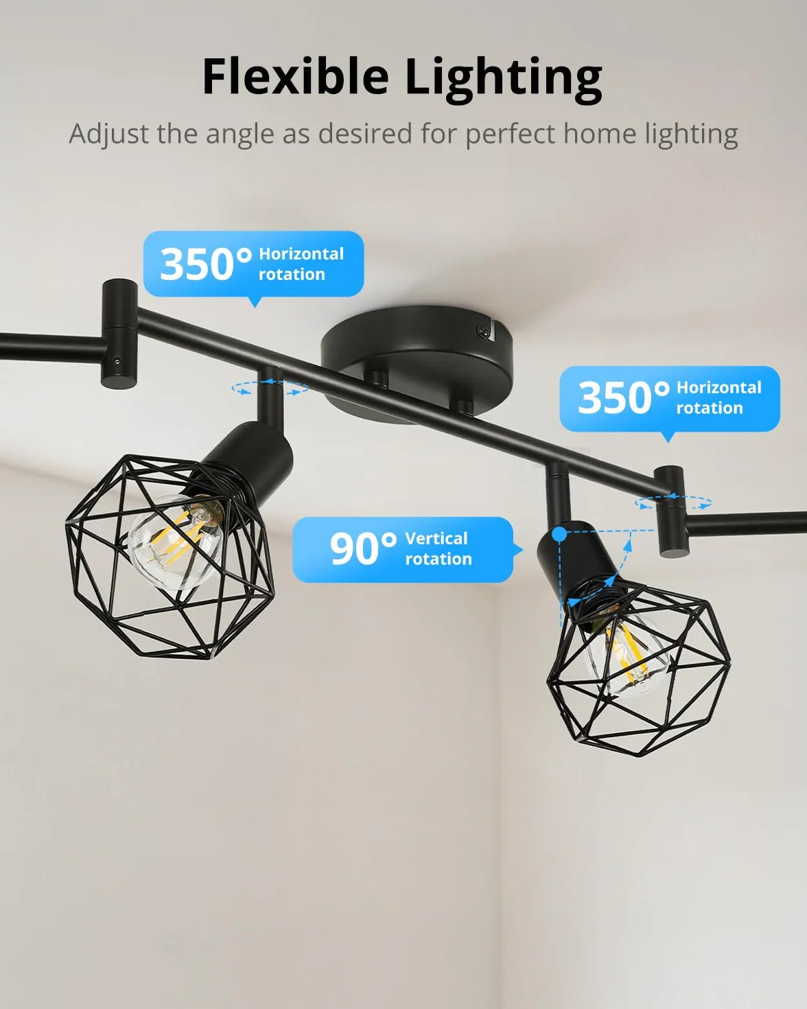 Gr4tec Lampa sufitowa z 6 obrotowymi reflektorami, czarna przemysłowa oprawa sufitowa E14, rampa punktowa i szyny sufitowe do kuchni, salonu, sypialni, korytarza, bez żarówek