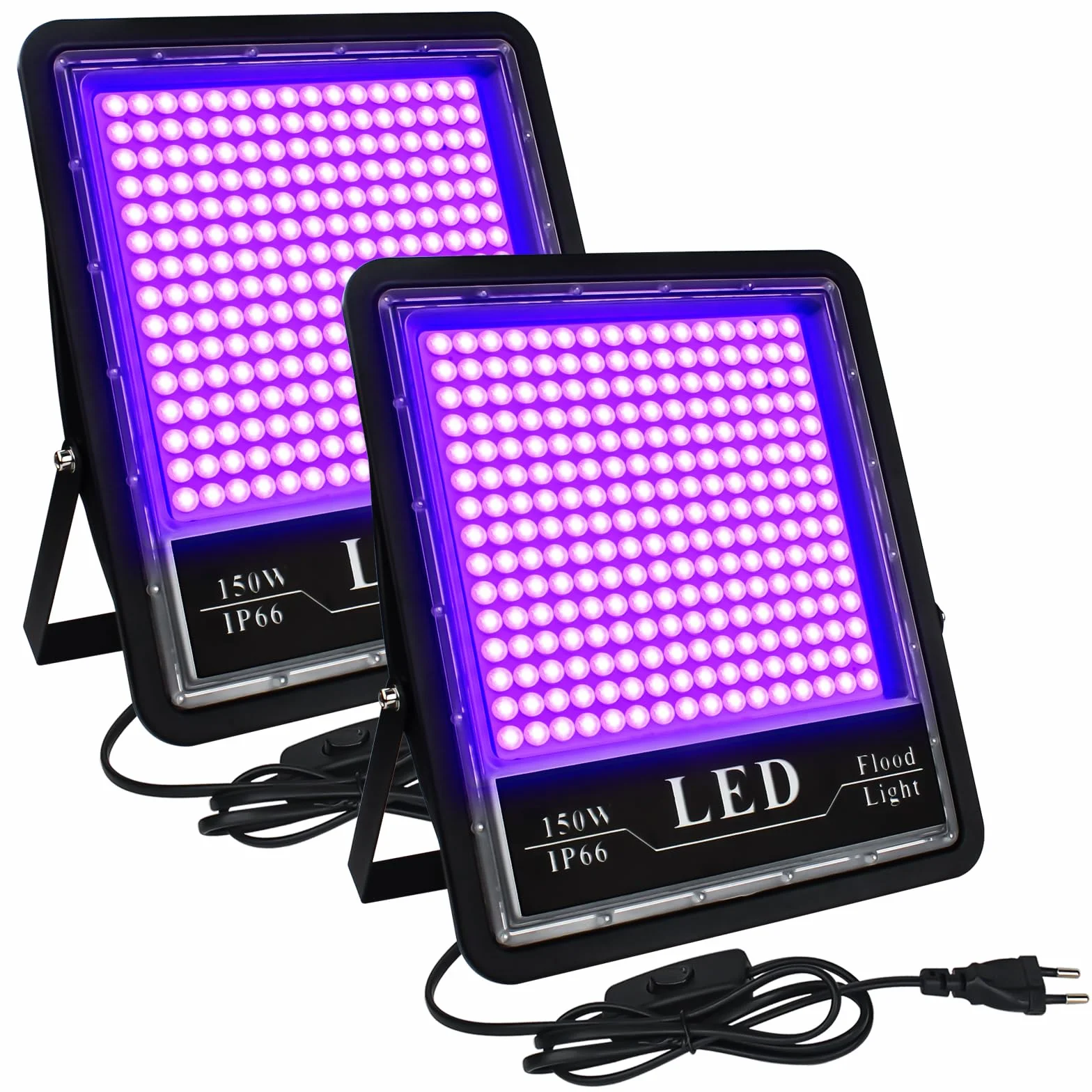 Eleganted 2 szt., 150 W, czarne światło UV, 395-405 nmLED, czarne światło świetlne, IP66, wodoodporne światło UV na imprezę czarnego światła, GLOW, obraz fluorescencyjny, obraz ciała, Halloween