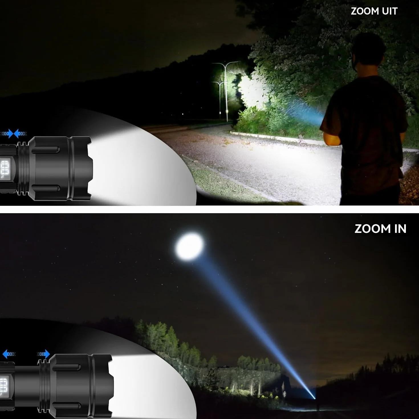 AOMEES Latarka LED USB Typ-C 200 000 lumenów – Super jasna, IPX4, 5 trybów, Młotek bezpieczeństwa, Idealna na Camping i Awarie
