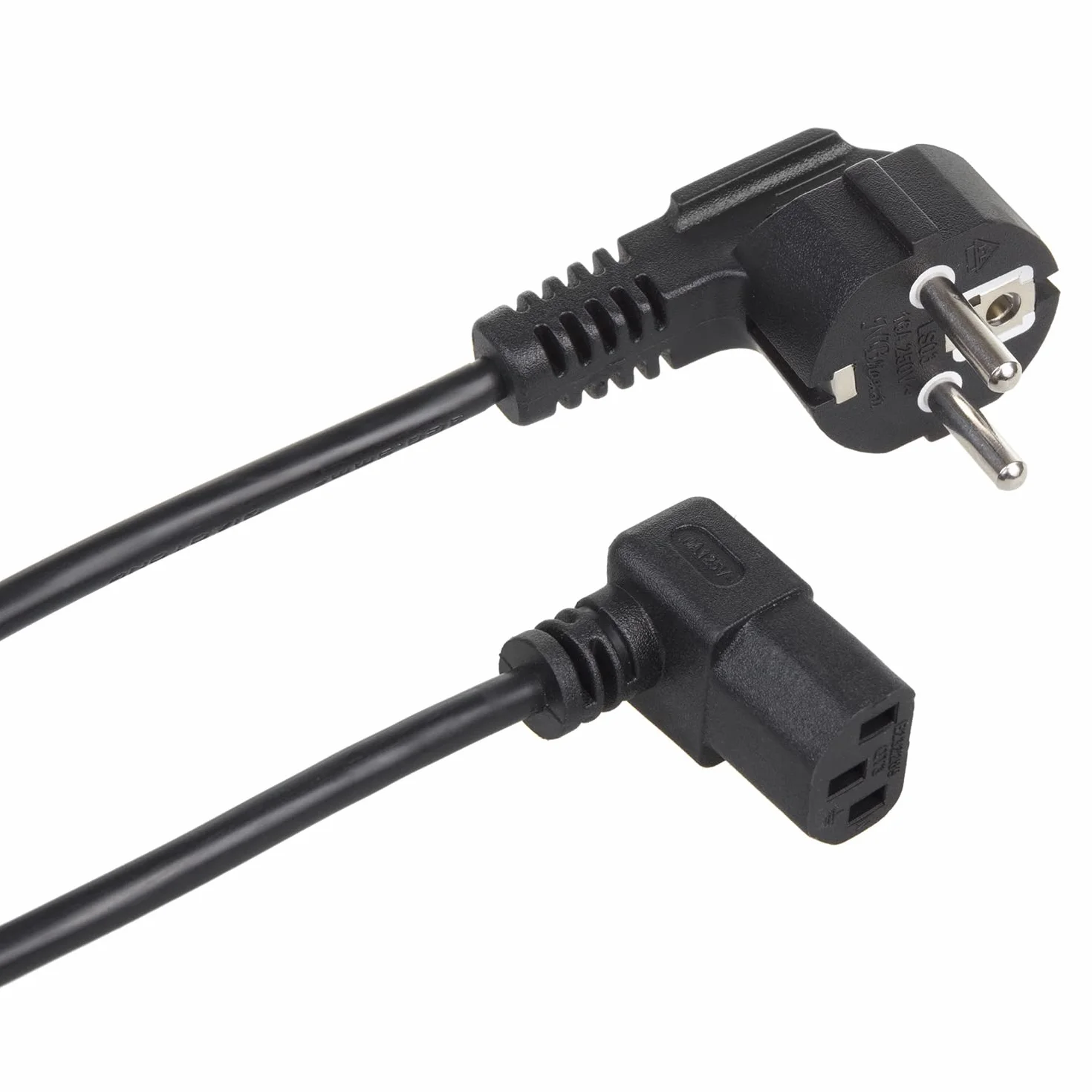 Maclean MCTV-851 Elastyczny Kabel Zasilający, Kabel Zasilacza 3-Pinowy z Uziemieniem, 90 stopniowy Kątowy Kabel Zasilający, Czarny, 1,5 M, Kabel do Zasilania PC, Drukarki, Monitora i RTV AGD