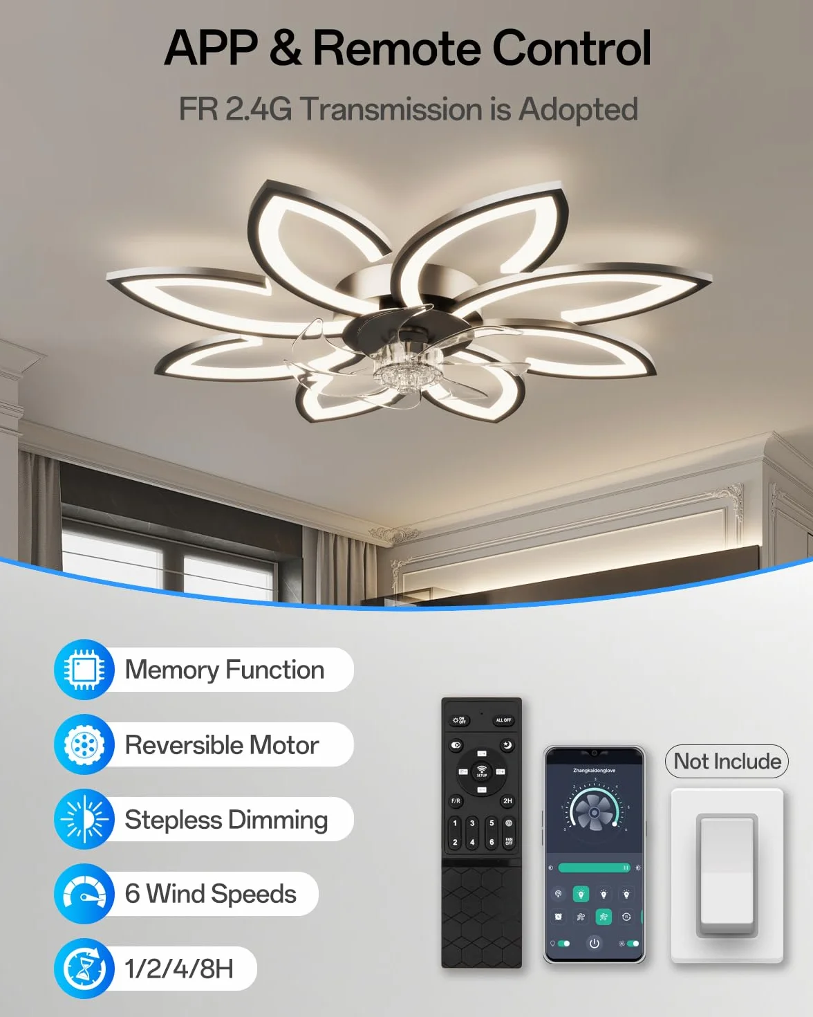 Wentylator sufitowy z oświetleniem LED, 90 cm, bardzo cichy, do salonu, ściemniana, nowoczesny silnik DC, na lato i zimę, do sypialni, kuchni