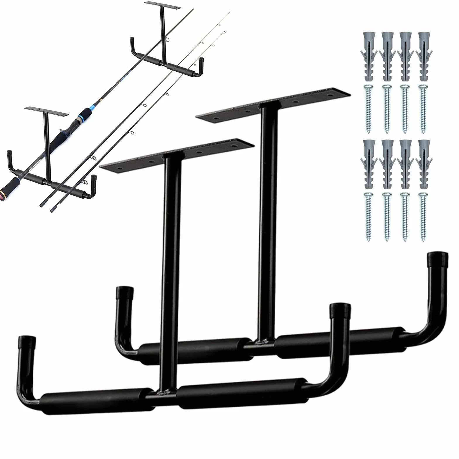 Wytrzymałe regały garażowe do przechowywania – stalowe uchwyty sufitowe w kształcie litery T, haki drabinowe, trwałe przechowywanie nad głową, łatwy montaż stojak sufitowy