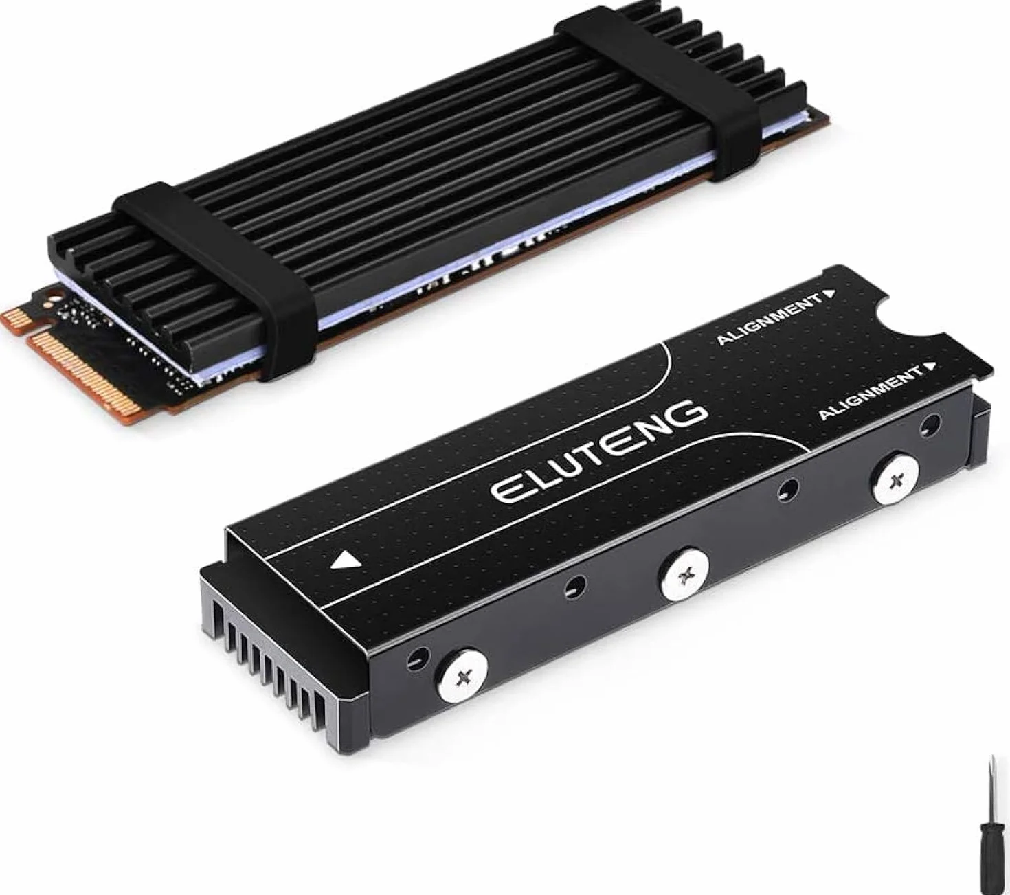 ELUTENG M.2 SSD NVME Radiator 2-pak pasuje do komputera PS5 PC aluminiowa chłodnica dwustronna metr SSD z 4 termicznymi podkładkami silikonowymi
