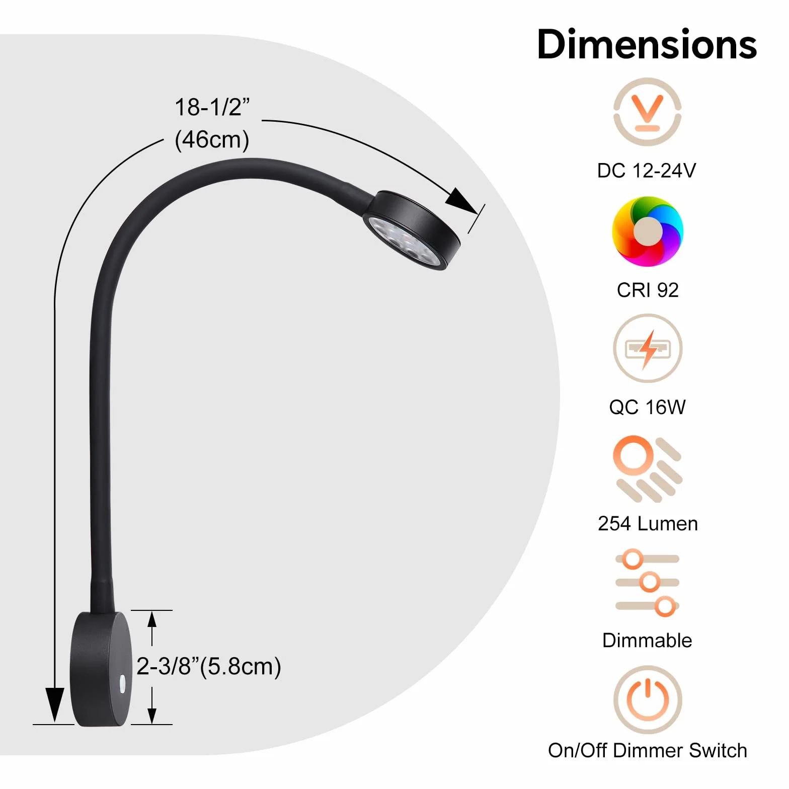12V Lampa ścienna LED do czytania elastyczna punktowa z ładowarką USB i czerwoną lampką nocną, lampka do czytania przy łóżku do kampera, przyczepy kempingowej, kampera, furgonetki, wbudowany przełącznik ściemniacza DC 12-24V, przewodowa