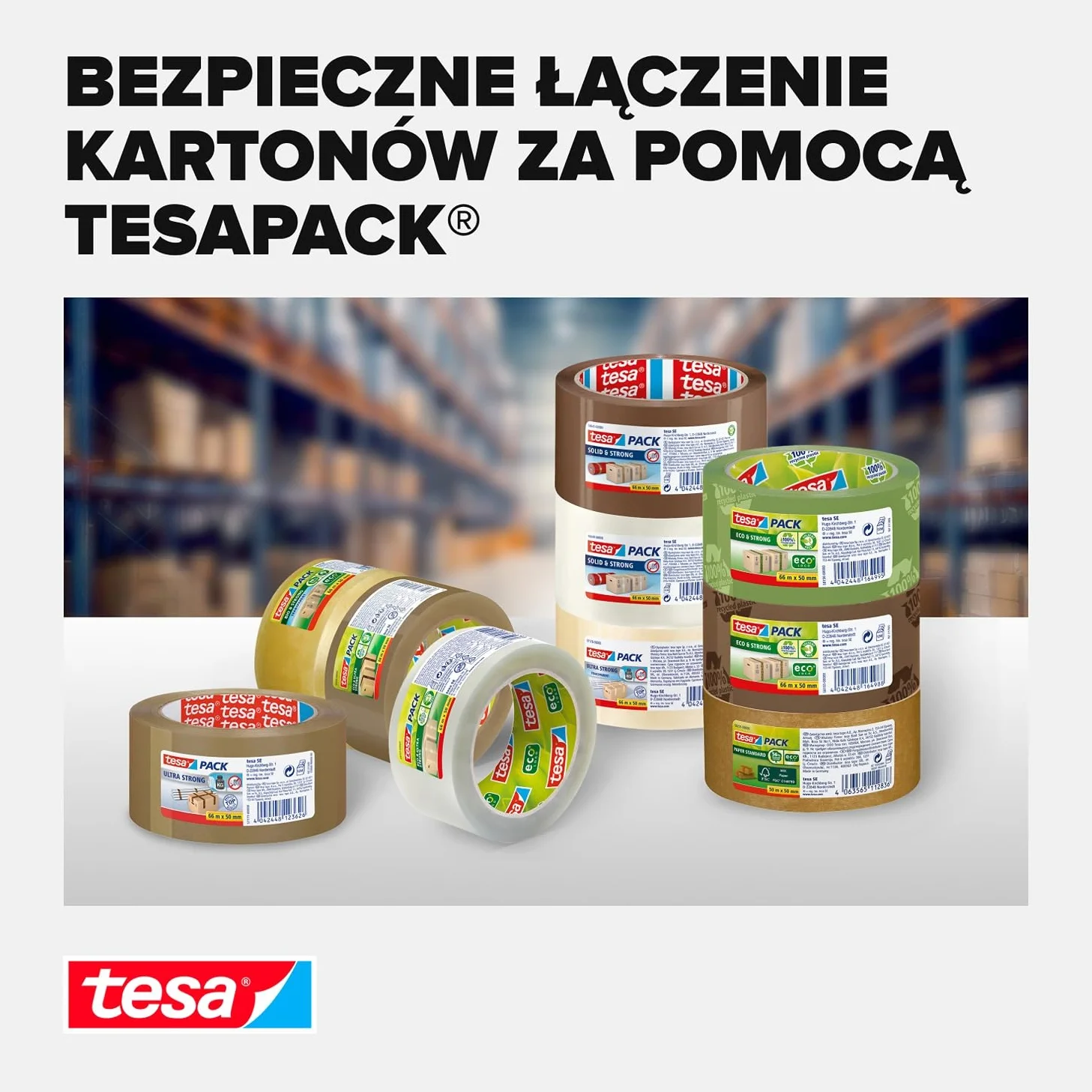 tesapack Taśma do Pakowania, do Kartonów o Średniej Wadze, 66 m x 50 mm, Przezroczysty