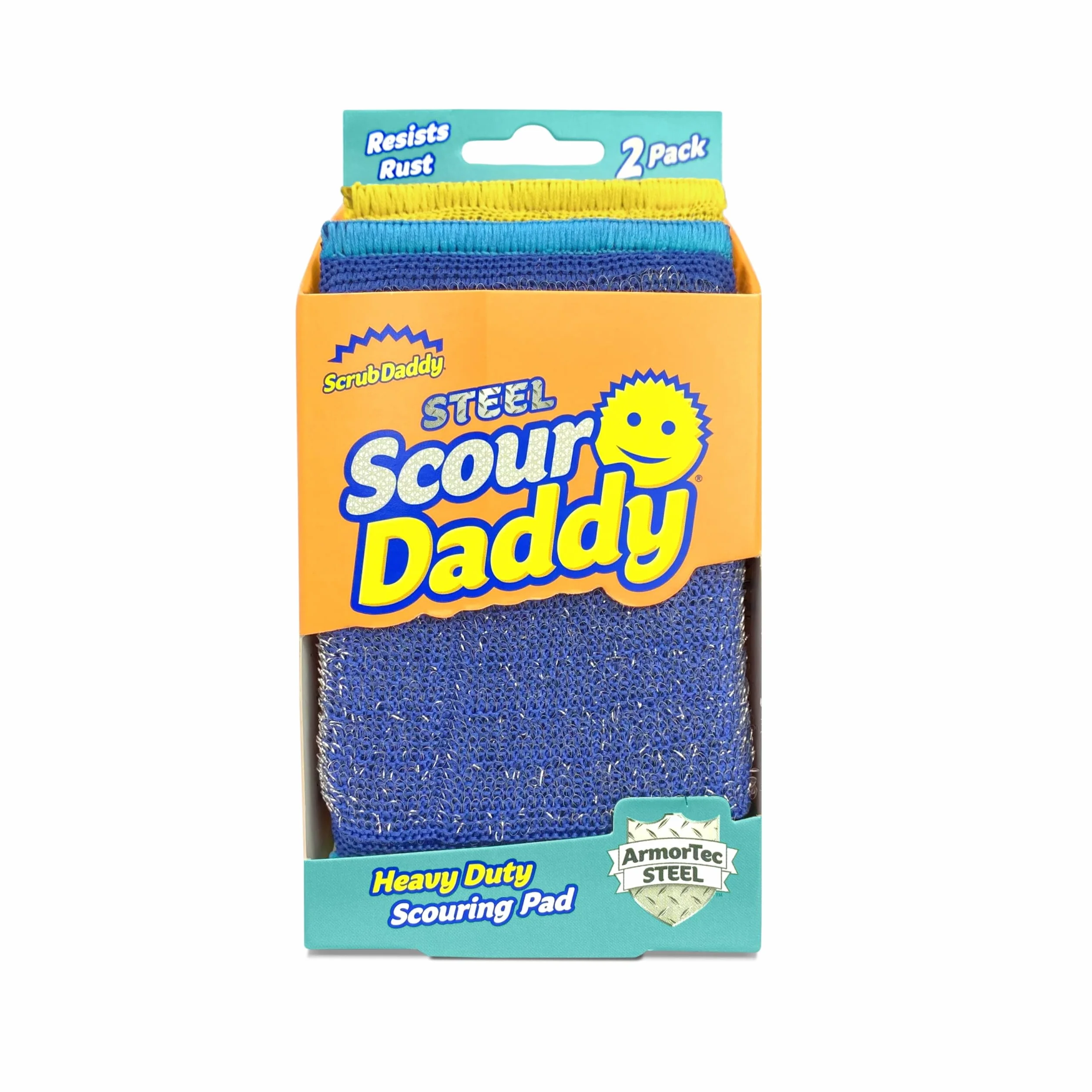Scrub Daddy Scour Daddy Stal, podkładki ścierne z siatki stalowej do metalowych i żeliwnych siatek, wytrzymała podkładka do mycia naczyń, gąbki ścierne do naczyń, 2 szt