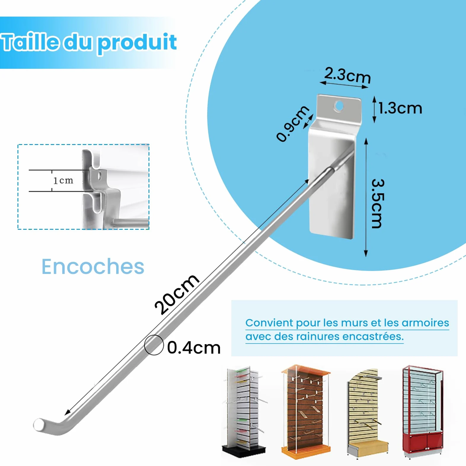 uyoyous Haki do ściany perforowanej, 20 cm, do ściany lamelowej, 100 sztuk, metalowe haki na płyty perforowane, do garażu, warsztatu, sklepu, regału