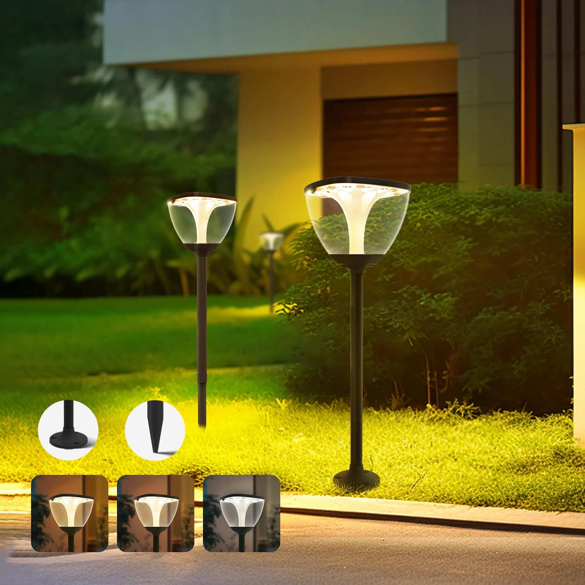 Lampa słoneczna Ogród Zewnętrzny,LED Światła Słoneczne dla Szlaków IP65 Wodoodporna,Bezprzewodowe światło słoneczne z 3 trybami,dla Patio, Dziedziniec,Podjazd, Trasa, Wysoki 83CM(2 Pack)