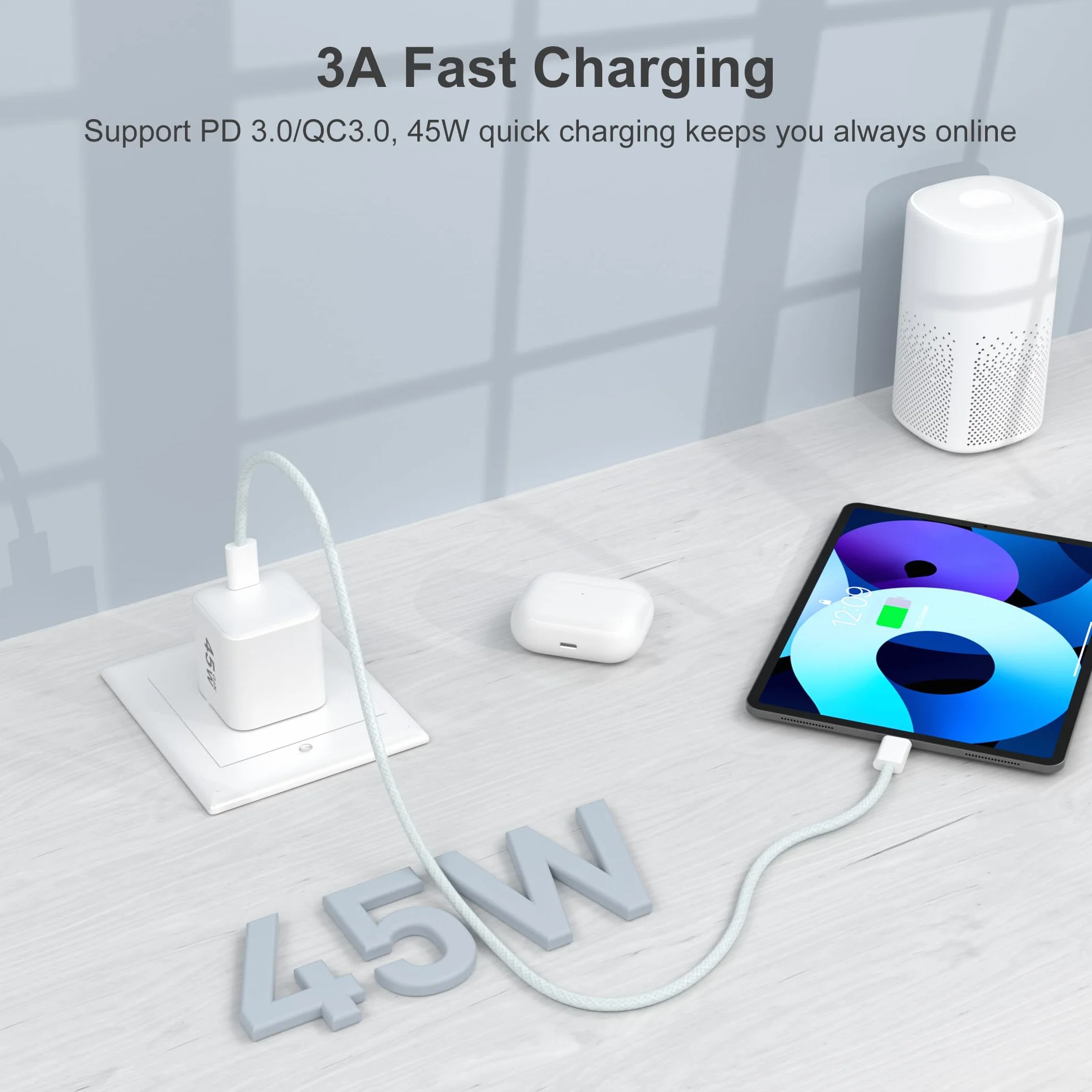 YISH 45W Ładowarka USB C GaN Szybka Ładowarka: Zasilacz USB C Fast Chargers USB C PD3.0 kompatybilny z iPhone 17 16 15 Galaxy S25 S24 Szybka Ładowarka Wtyczka USB-C (mit 1m Kabla Typu C 60W)