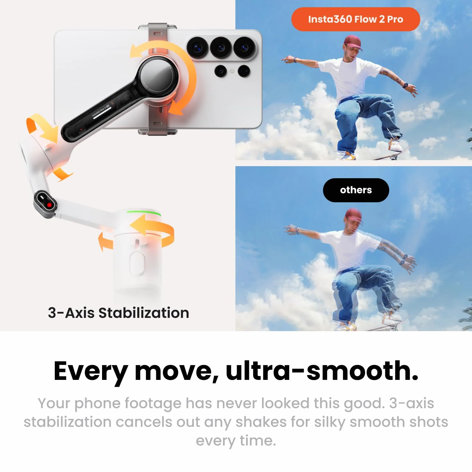 Insta360 Flow 2 Pro stabilizator gimbala do iPhone'a i Androida, AI Phone Gimbal z kijem do selfie i statywem