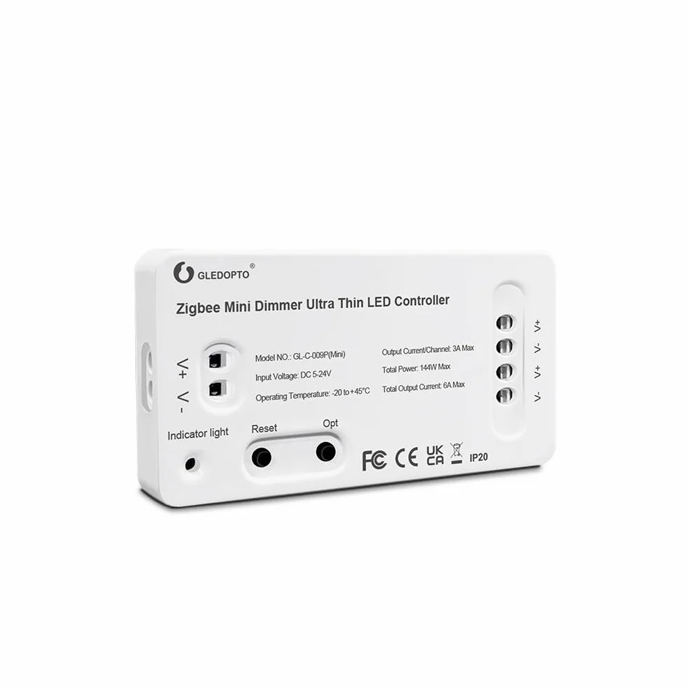 LIGHTEU®, GLEDOPTO ściemniacz Zigbee, ultracienki kontroler LED Pro Alexa Voice/Hub APP DC5-24V, GL-C-009P(mini)