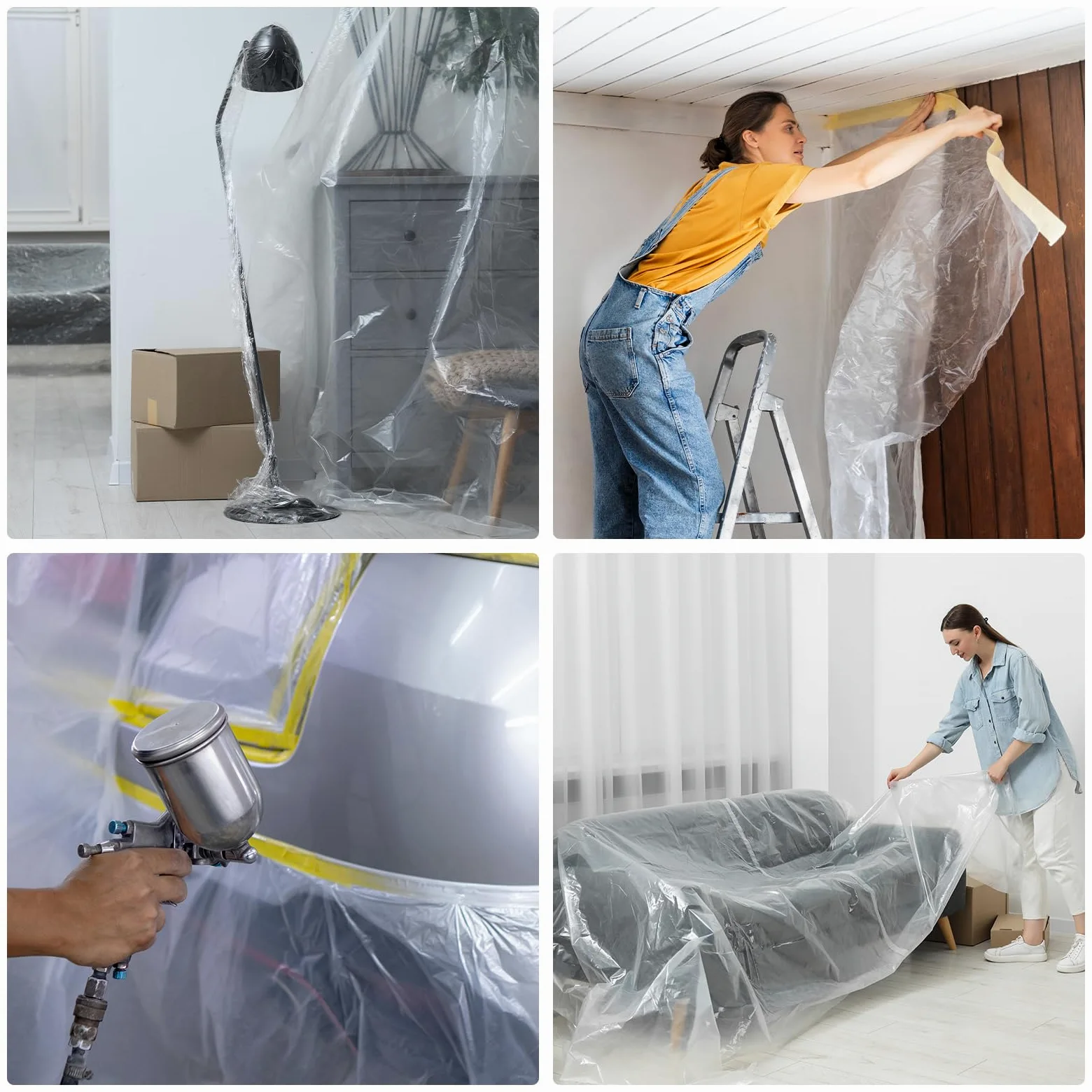 QUARKZMAN 12 rolek wstępnie samoprzylepnej folii maskującej 94,5" x 65,6 ft plastikowa taśma malarska i plandeka z taśmą ochronną do lakieru samochodowego, zielona