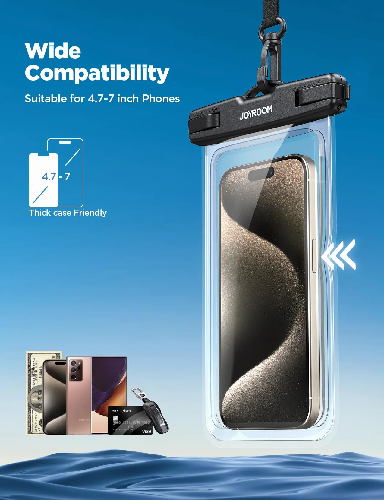 JOYROOM 2024 Ulepszone wodoodporne etui na telefon komórkowy, podwodne, wodoodporne IPX8, do smartfona iPhone 15, 14, 13, 12 Pro Max, XS, Sumsung S24/S23, 7″, 2 szt.