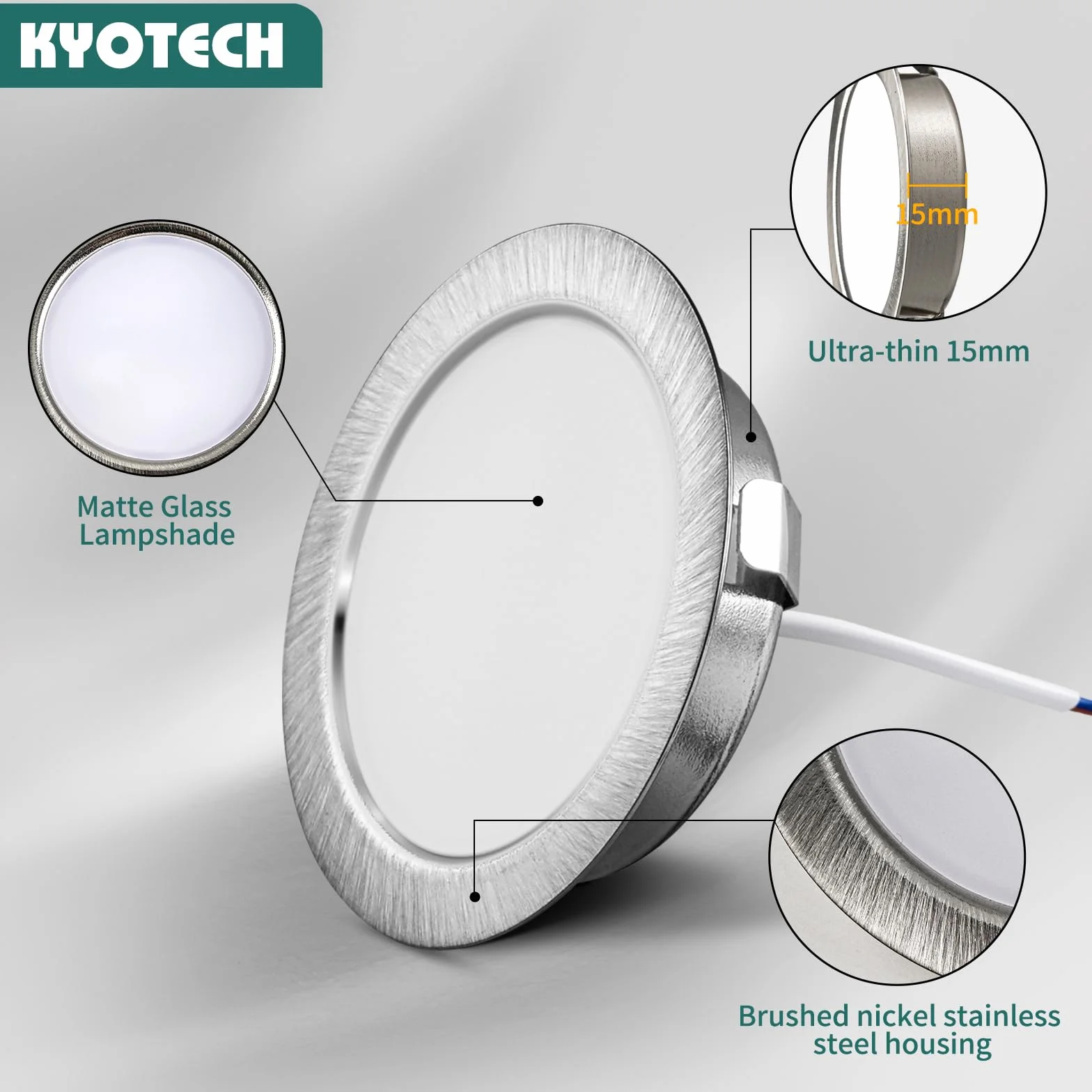 Zestaw 3 lamp meblowych LED 230V, 3,5W LED IP44 G4 15mm płaskich reflektorów wpuszczanych do mebli, 3000K ciepła biel, oświetlenie okapu kuchennego, oświetlenie łazienkowe punktowe wpuszczane (Nikiel szczotkowany)