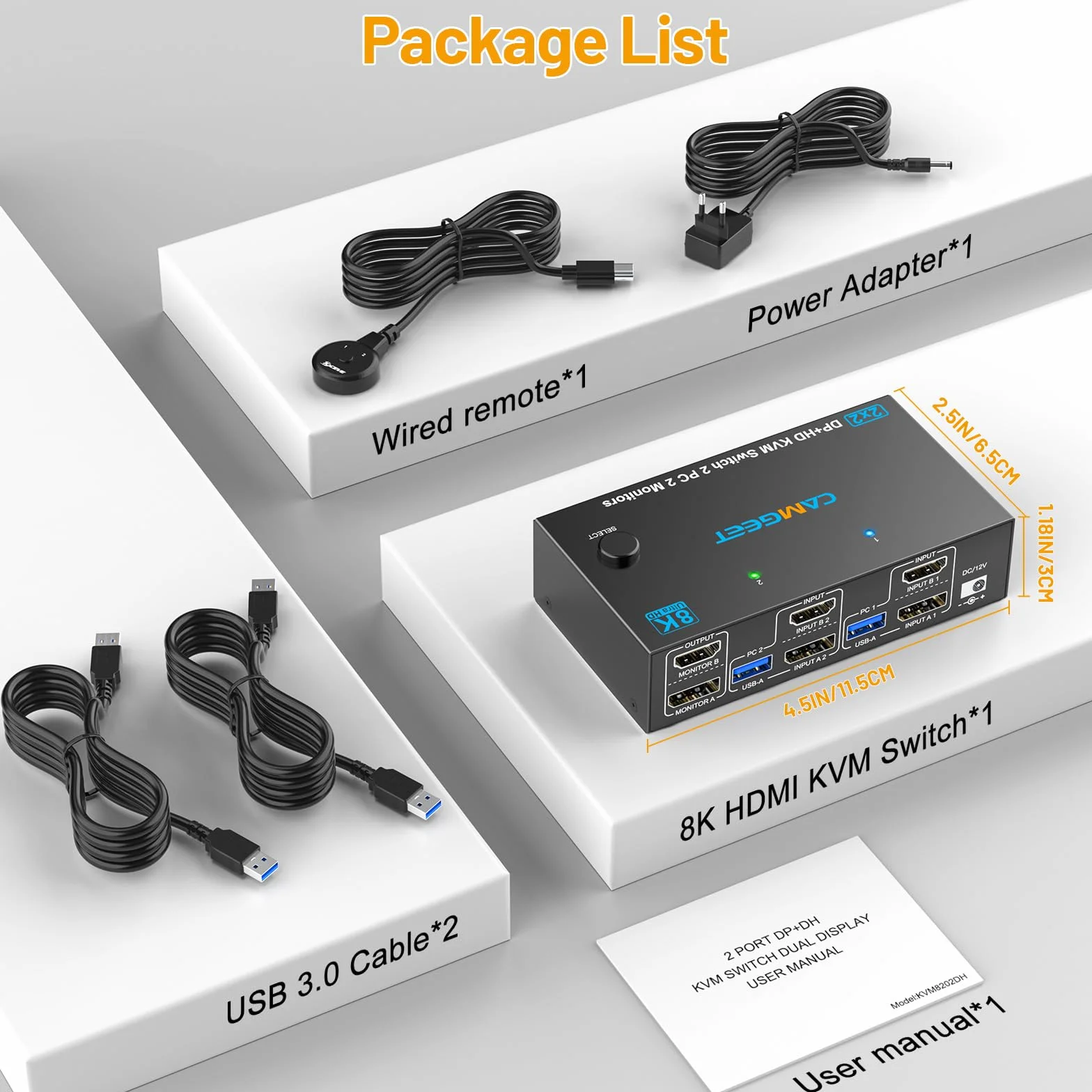 4K@144Hz Przełącznik KVM HDMI Displayport 2 monitory 2 komputery, przełącznik KVM USB 3.0 Dual Monitor do 2 komputerów, 2 monitorów i 4 portów USB 3.0. z kablami USB, adapterem przewodowym pilotem