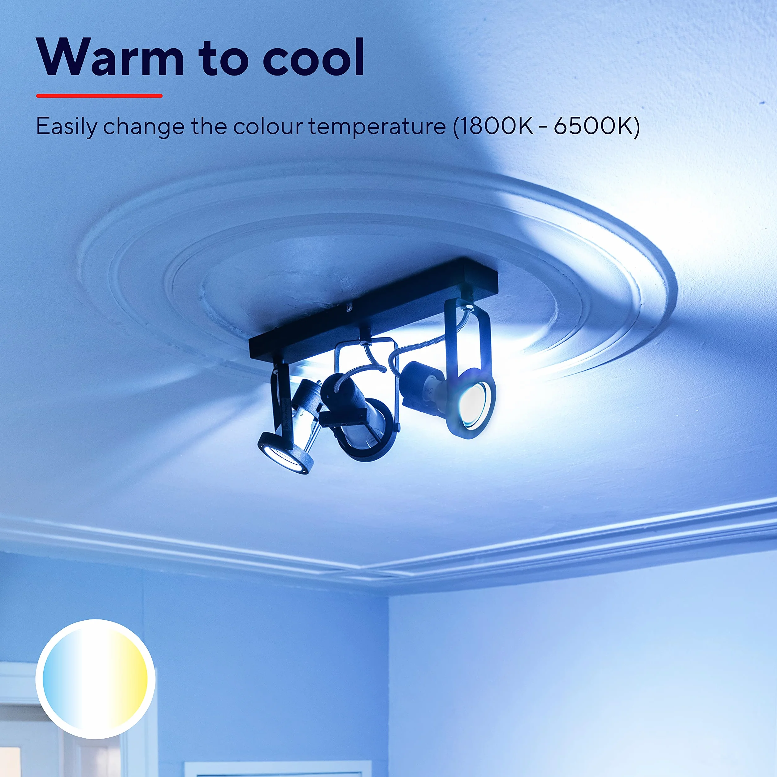 Trust WiFi GU10 Inteligentna żarówka, kompatybilna z Alexa i Google Home, ściemnialna żarówka LED, bez koncentratora, lampa LED 2,4 GHz, WiFi Spotlight, ciepłe i zimne białe światło - zestaw 2 szt