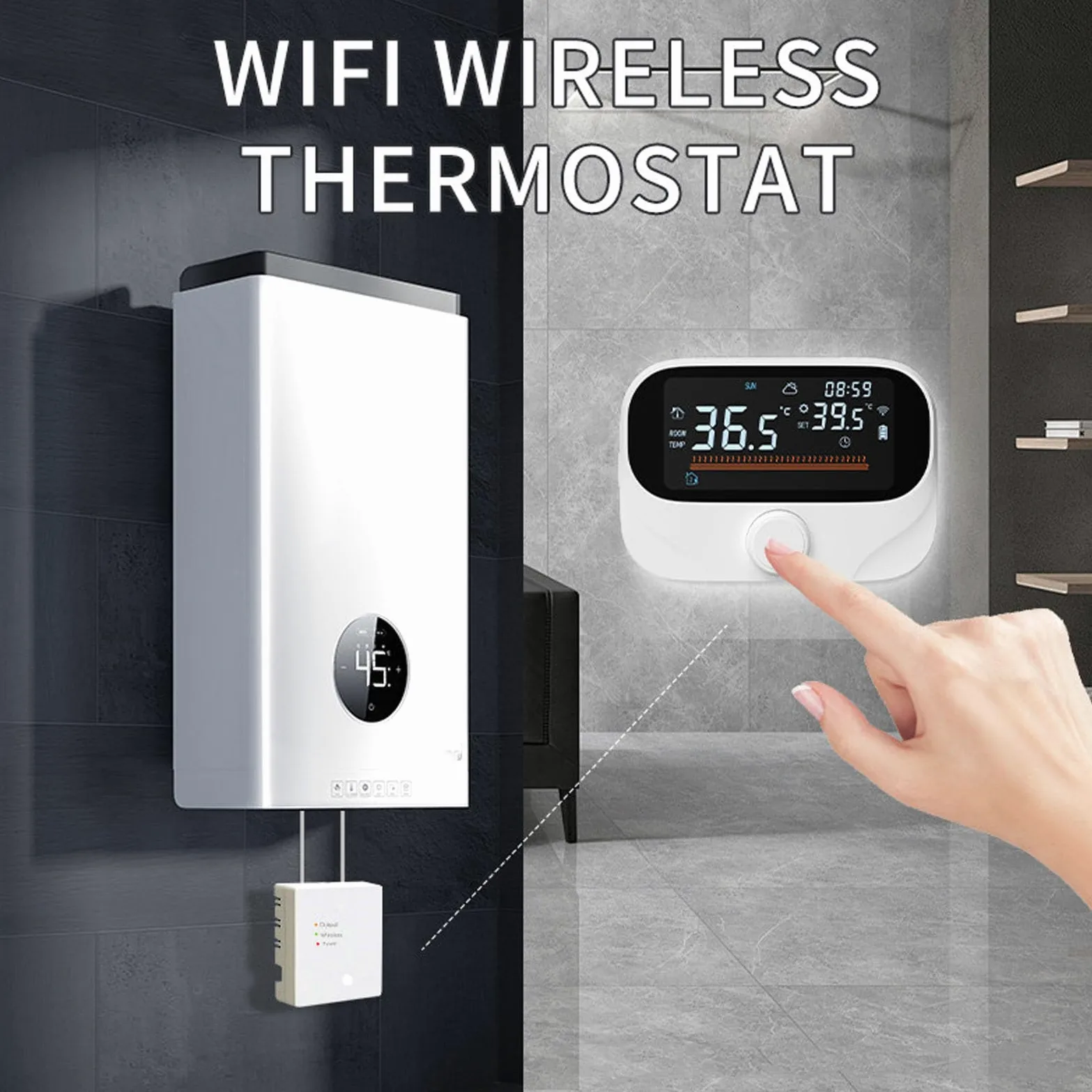 TOPINCN Inteligentny Termostat Kotła WiFi, Programowalny Bezprzewodowy Regulator Temperatury z Pokrętłem do Pilota Aplikacji