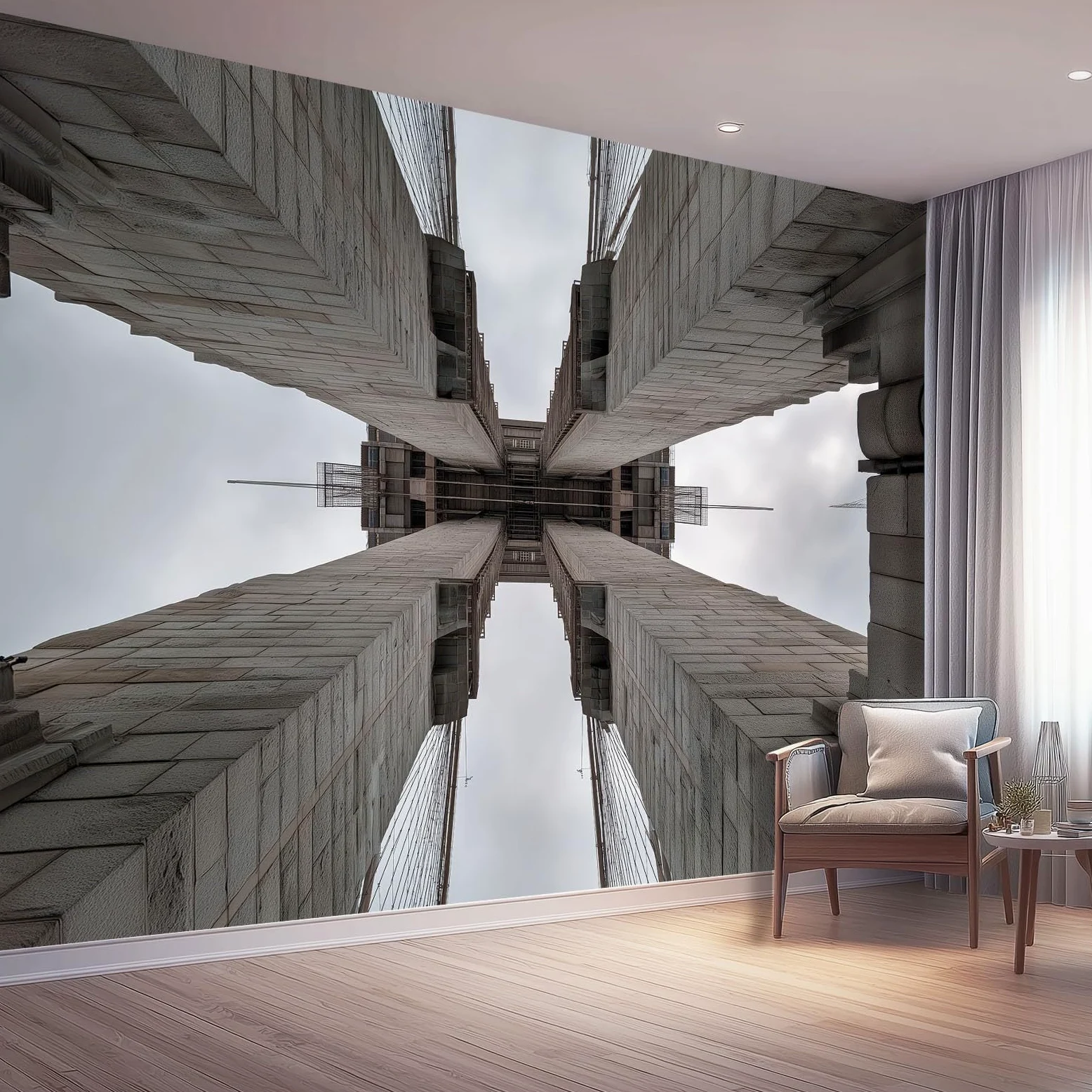 Fototapeta neoklasyczna tapeta ścienna szary plakat brooklyński most architektura fotograficzna do sypialni salonu TV ściana 250 x 175 cm