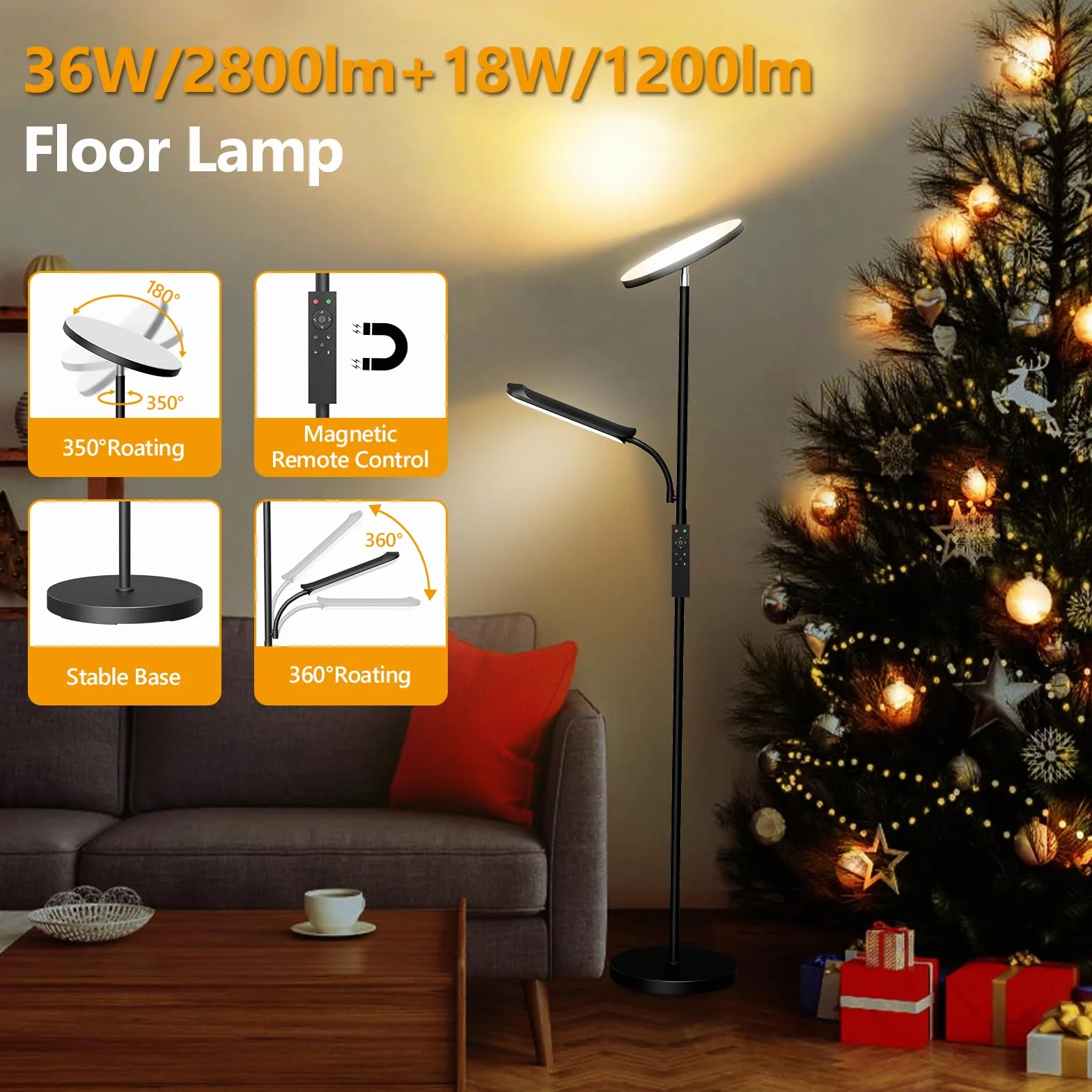 Lampa podłogowa LED 42 W, możliwość ściemniania, 4000 lm, super jasna, stojąca lampa podłogowa do salonu z czytnikiem lampy, 2700 K-6500K bezstopniowa ściemnialność, pilot zdalnego sterowania i