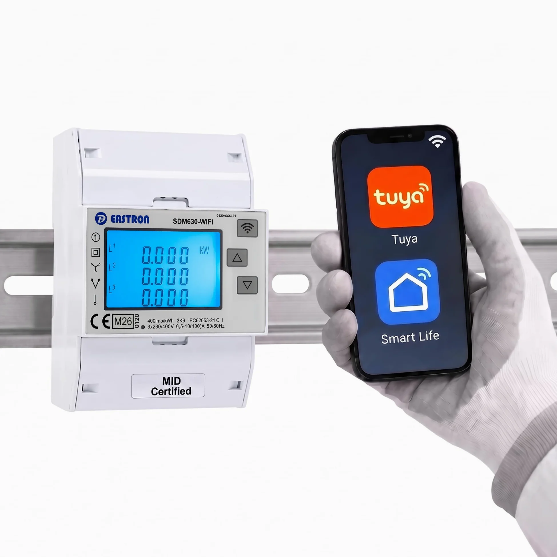 Eastron SDM630-WIFI-MID licznik energii – licznik prądu zmiennego trójfazowego 100A bezprzewodowy z Wi-Fi – odczyt zdalny przez aplikację Tuya i Smart Life, bez opłaty abonamentowej – certyfikowany