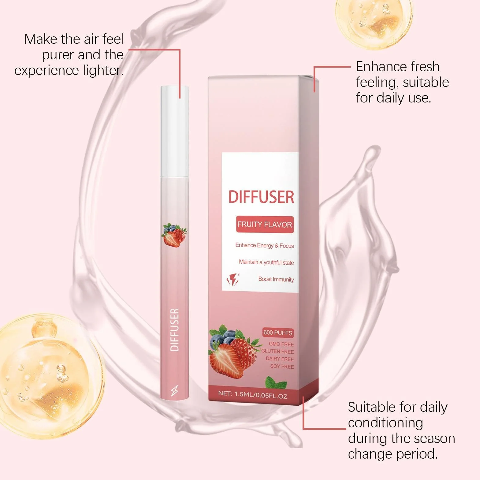 Dyfuzor Pen Energy Boost Aromaterapia Stick - odświeżający inhalator zapachowy owoców, przenośny kij do higieny osobistej do podnoszenia nastroju do biura, domu, podróży, siłowni, codziennego użytku
