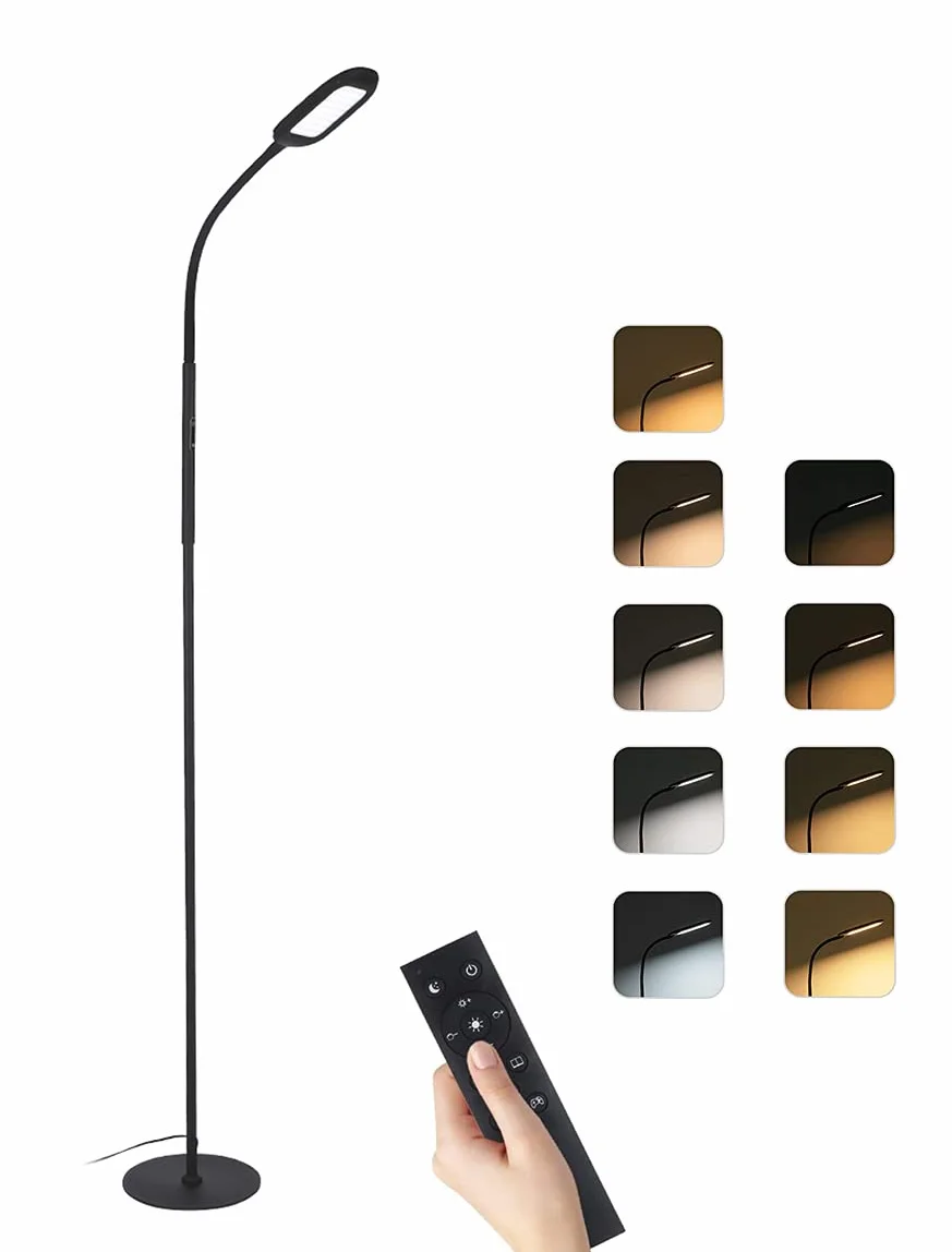 Tomshine Lampa stojąca LED 10 W, lampa stojąca do salonu, pilot zdalnego sterowania i kontrola dotykowa, wysoka ilość lumenów, 4 temperatury barwowe, lampa stojąca LED, ściemniana, do sypialni, salonu, biura