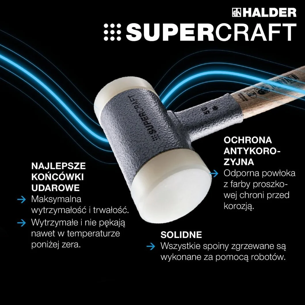 Supercraft młotek ochronny, z odpornym na pęknięcia trzonkiem z rur stalowych i ergonomicznie ukształtowanym, antypoślizgowym uchwytem | śr. = 50 mm | 3377.050