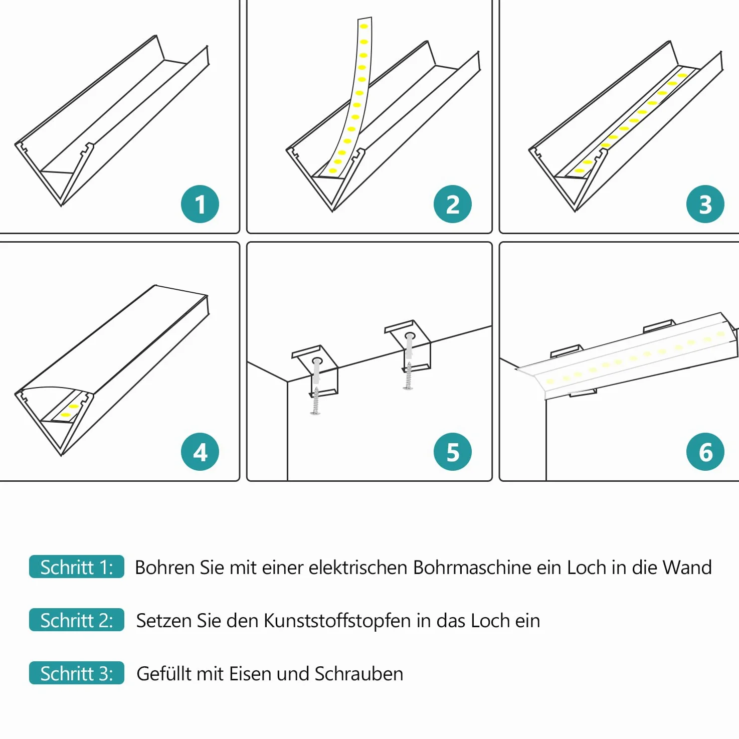 Sonnewelt Profil aluminiowy LED w kształcie litery V, 1 m, 20 sztuk do taśm LED do 11 mm, z osłoną, zaślepkami i klipsami montażowymi do taśm LED i taśm LED