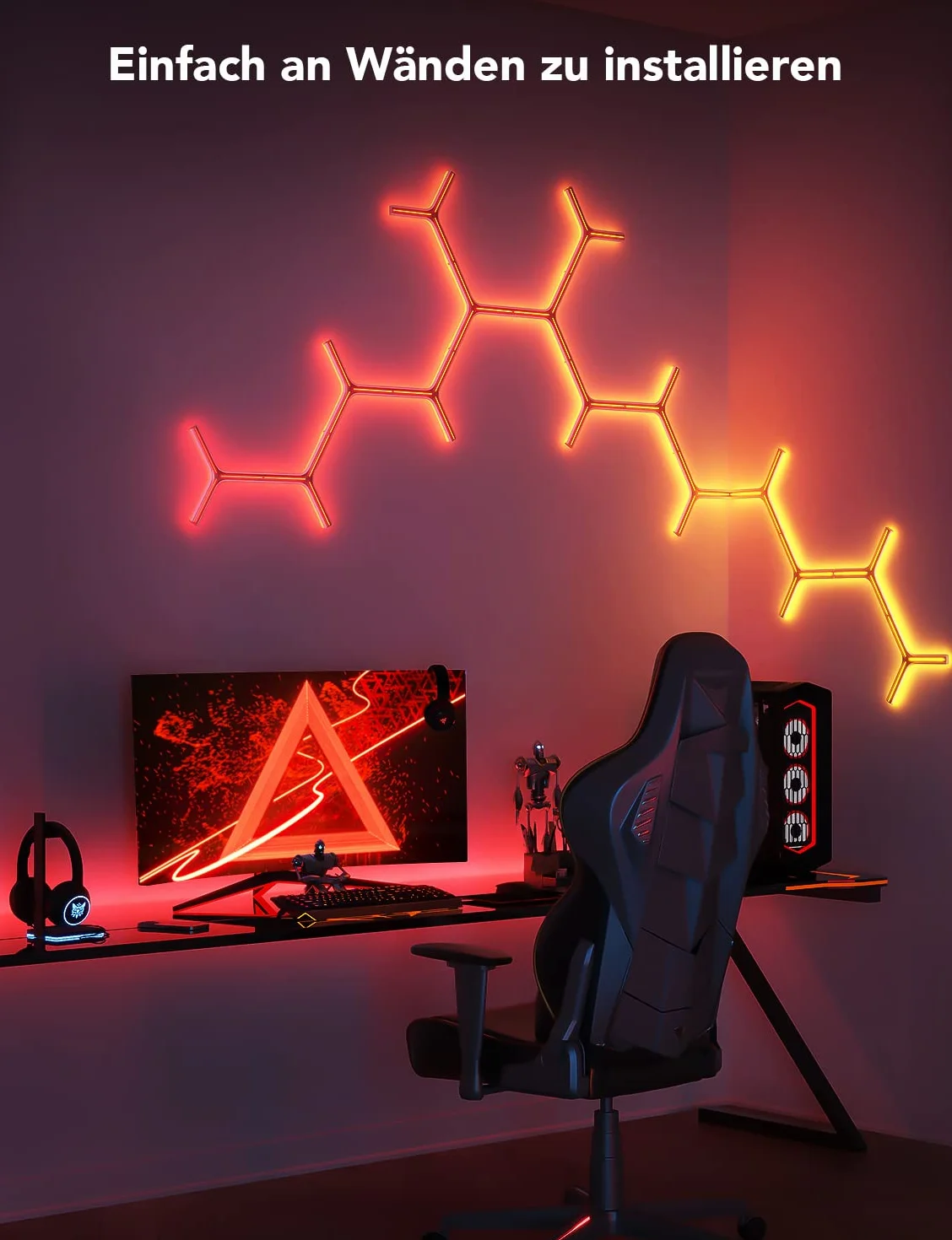 Govee Glide Y Lights, RGBIC LED Gaming Lights, Smart Home DIY kreatywne oświetlenie dekoracyjne z synchronizacją muzyki i 40+ trybów scenerii, lampy ścienne Wi-Fi do salonu, sypialni, 7 sztuk w