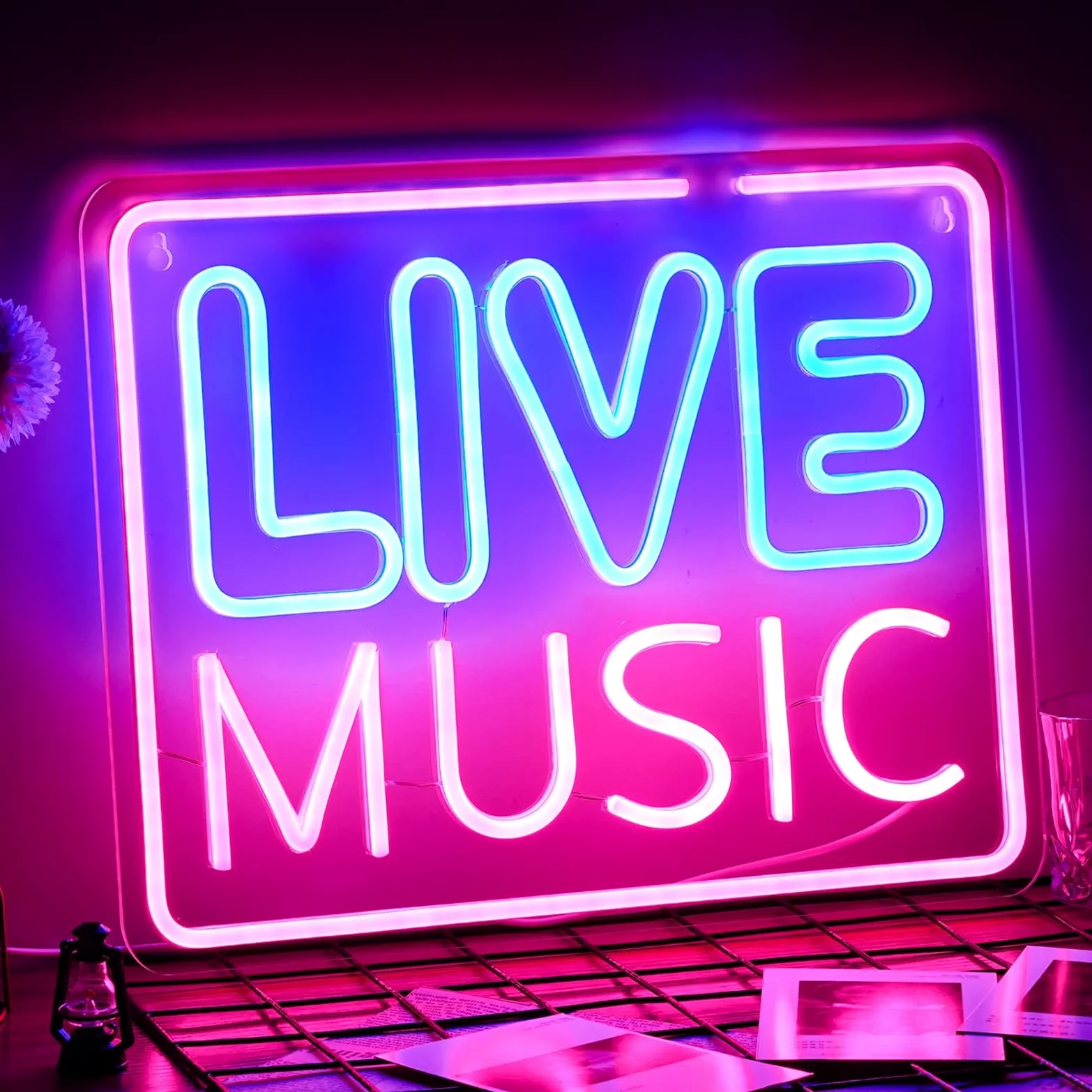 Muzyka na żywo neonowe światła muzyczny bar LED neonowy znak montowany na ścianie lampka nocna bar studio muzyczne sypialnia dekoracja ścienna sztuka impreza klub USB z przełącznikiem