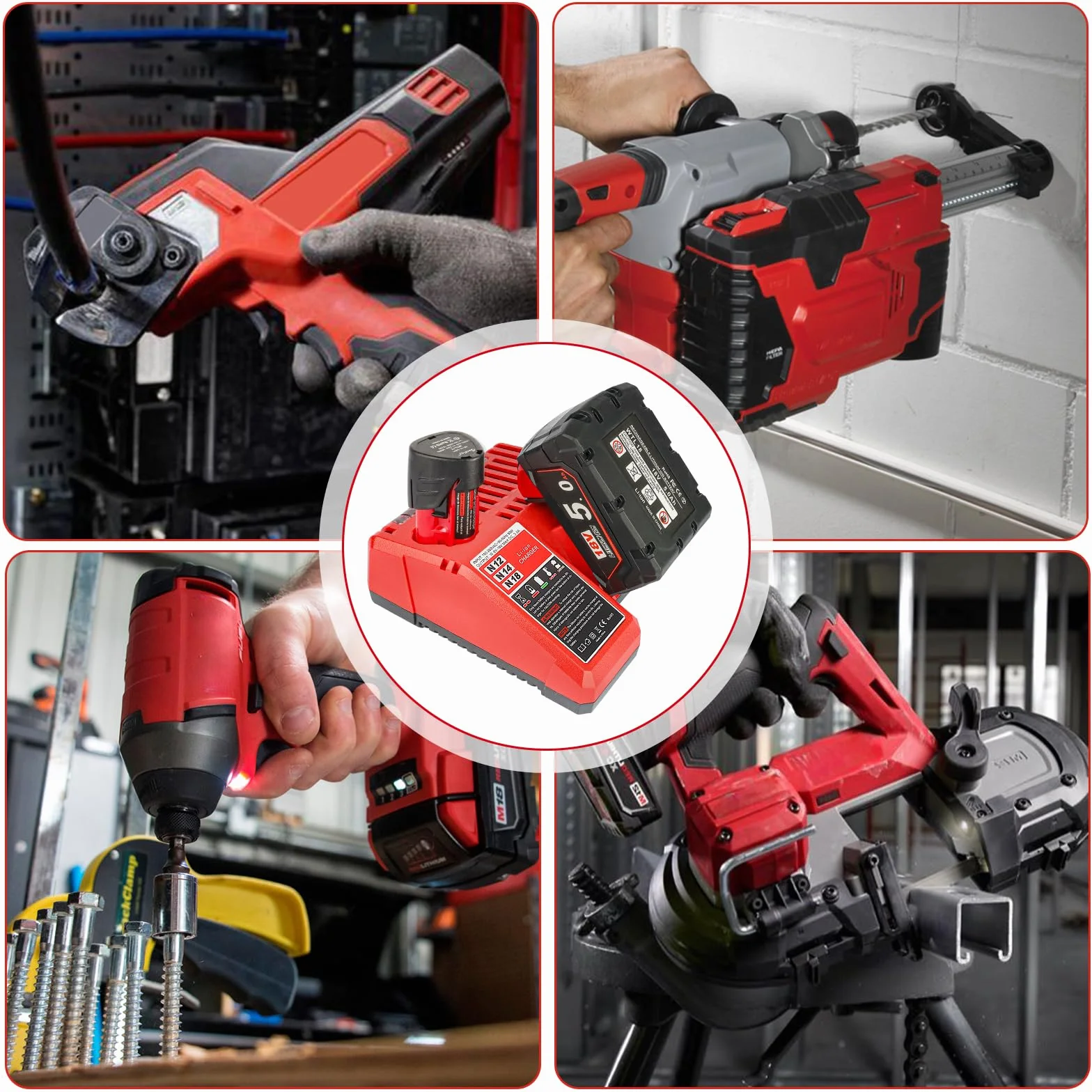 QUPERR Szybka Ładowarka 3A M12 i M18, kompatybilna z akumulatorami Li-ion Milwaukee M12 i M18 12V–18V 3Ah 4Ah 5Ah 6Ah, z diodą LED i wielopoziomową ochroną