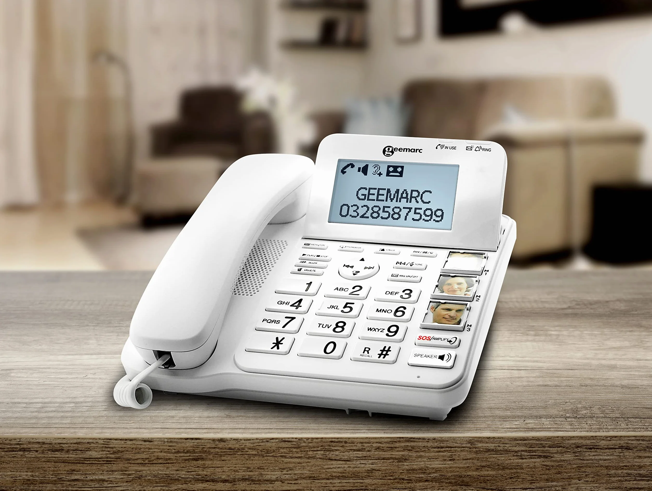 Geemarc CL595 - telefon stacjonarny dla seniorów ze zwiększoną głośnością odbioru, mocnym dzwonkiem, dużymi przyciskami i funkcją przywoływania alarmowego - średni do ciężkiego ubytek słuchu - wersja