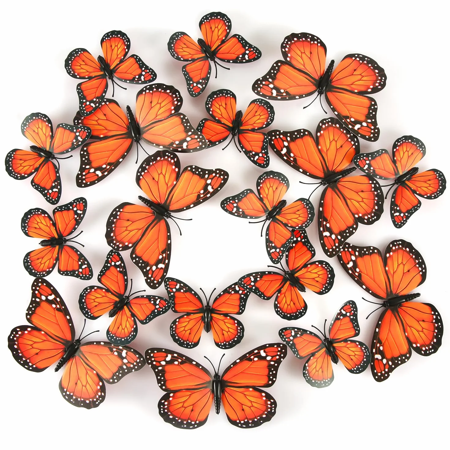 24 Szt. Magnesy Motyl Monarcha, Sztuczny Dekoracje, Naklejki Scienne 3D Motyl Naklejka do Rzemiosla Sciany Domu Wystroju Sztuki Lodówki Halloween Urodzin Imprezy (Pomaranczowy)