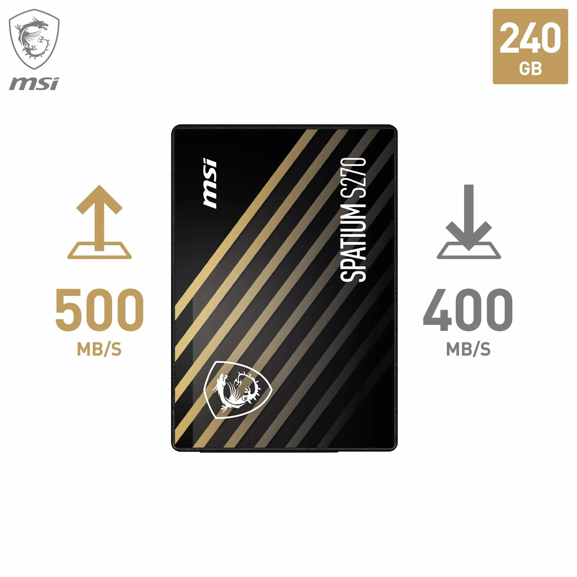 MSI SPATIUM S270 SATA 2.5 240 GB – wewnętrzny dysk półprzewodnikowy, odczyt 500 MB/s i zapis 400 MB/s, 3D NAND, wbudowane zabezpieczenie danych