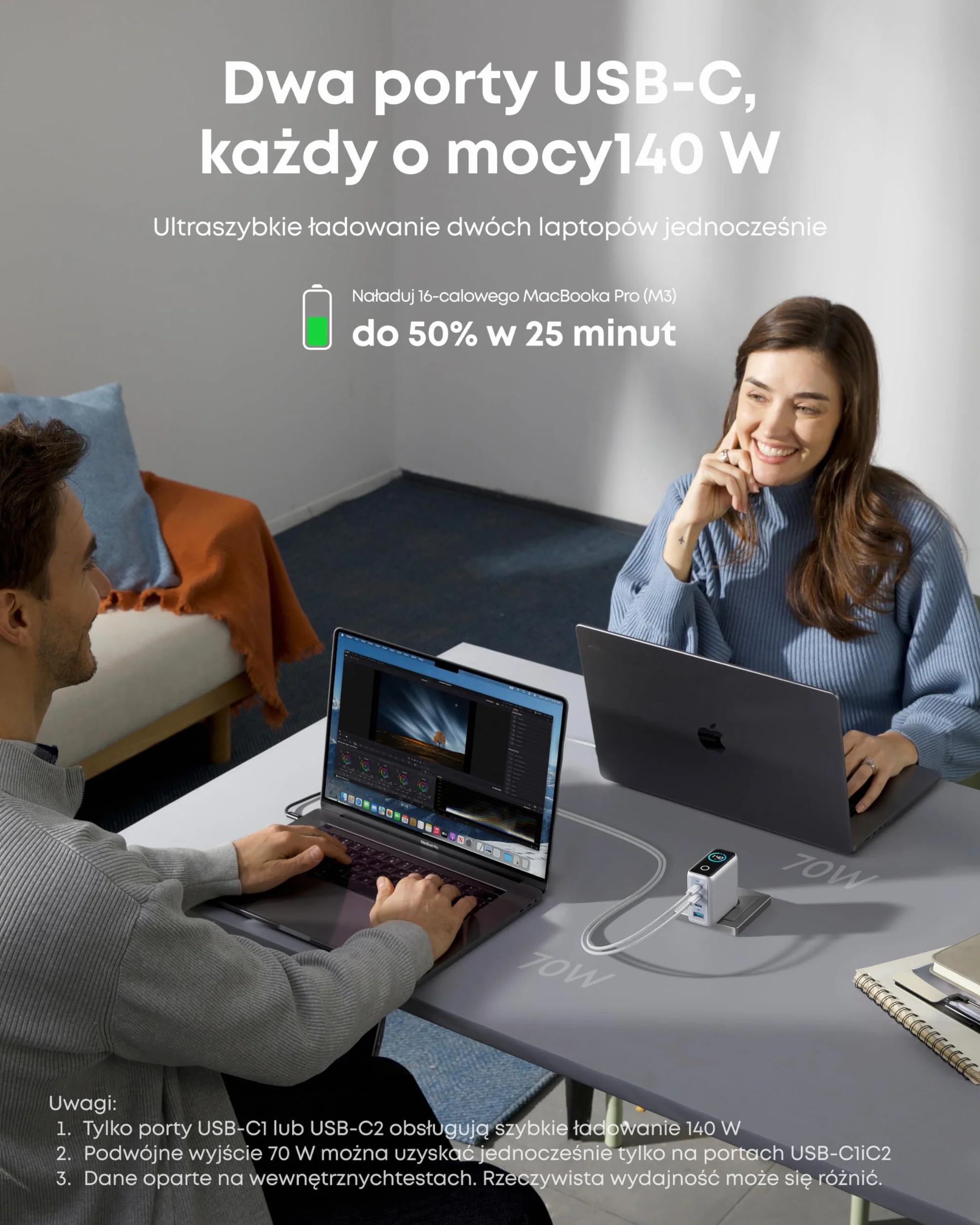 Ładowarka Anker 140W USB C, ładowarka do laptopa, 4-portowa, sterowanie dotykowe, szybkie ładowanie, wiele urządzeń, do MacBooka, iPada, iPhone'a 16/15/14, Samsunga i innych (Srebro)