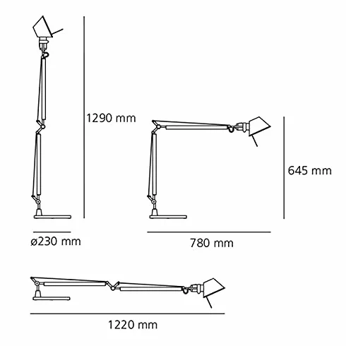 Artemide Tolomeo Alluminium szara lampa stołowa podstawa 23 cm A001000