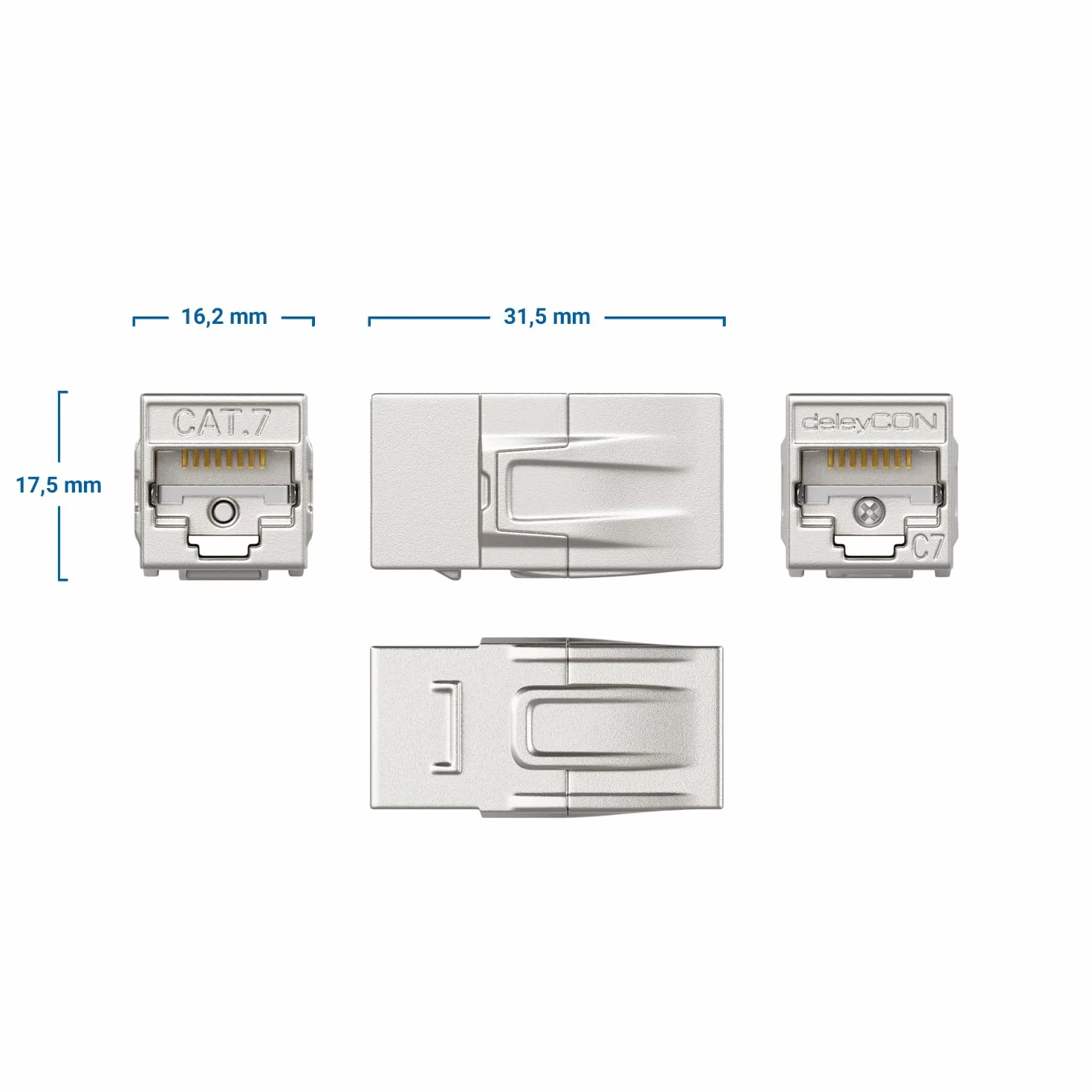 deleyCON 2 Szt. RJ45 Złącze CAT 7 Adapter Ethernet Metalowy 10Gbps 600MHz Srebrny
