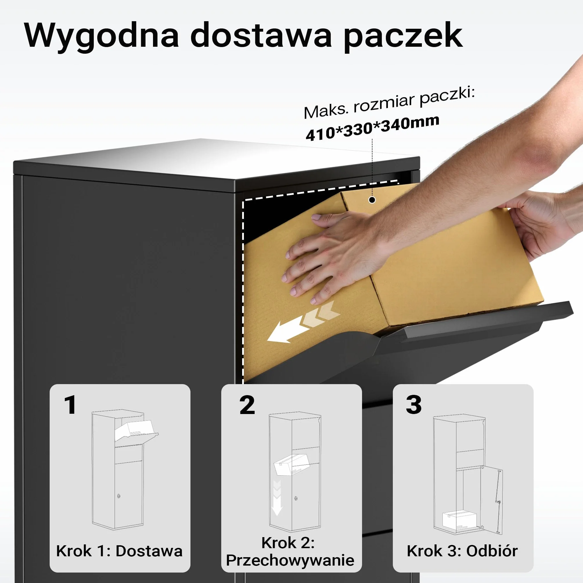 Wiltec Wolnostojąca skrzynka na listy i paczki czarna z zamkiem, zabezpieczenie korespondencji pojemnik na paczki S i L parcel box skrzynka kurierska