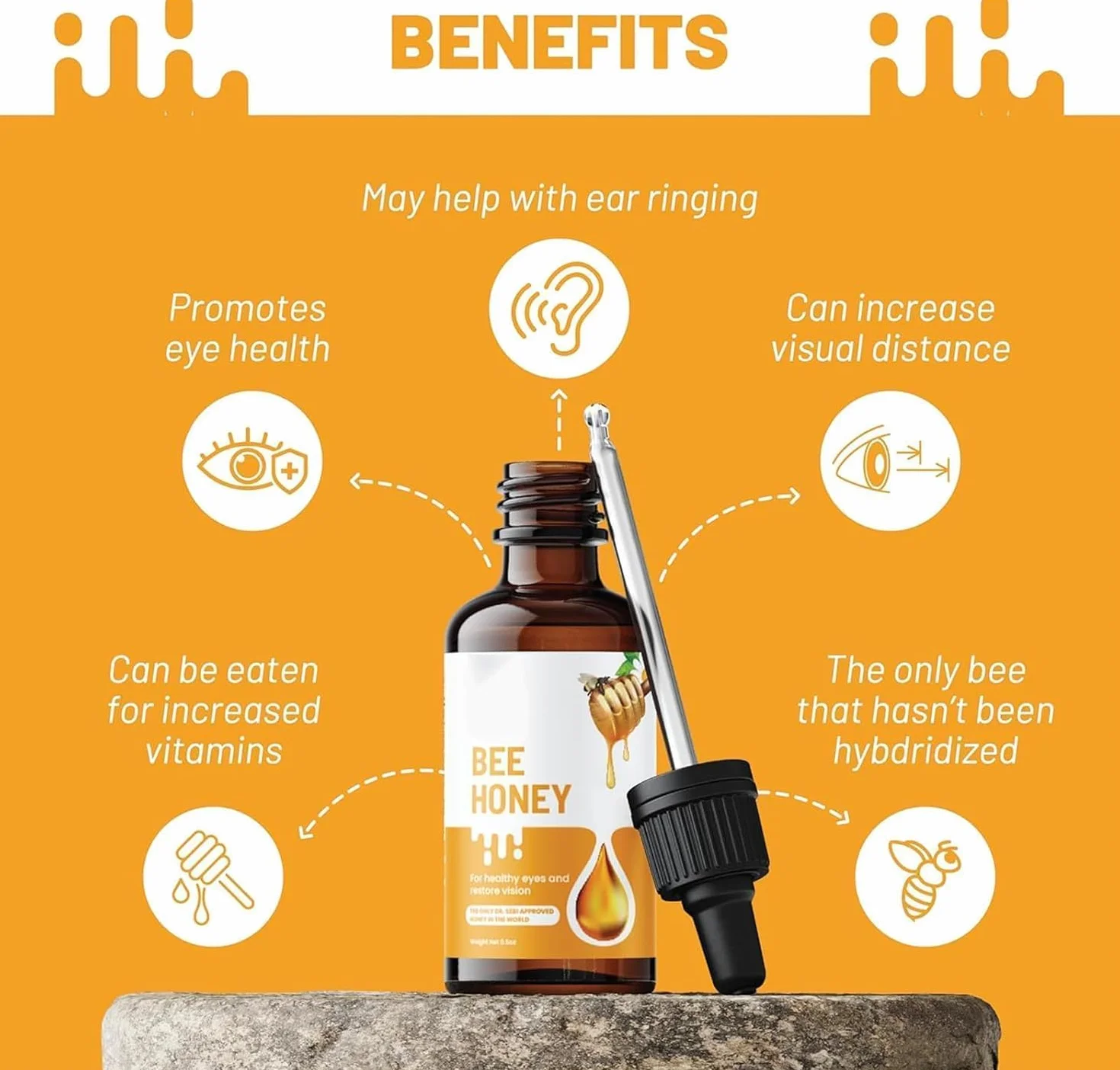 Jimerito Honey for Eye, Jimerito Honey Eyes Drops, Uspokajają I Odżywiają Oczy 100% Naturalnymi Kroplami Do Oczu Z Bezżądłowym Miodem Pszczelim, Dla Oczu, Dla Zdrowia Oczu, Odporności (3 Szt.)