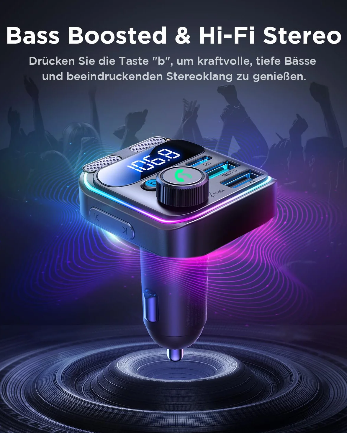 JOYROOM Samochodowy nadajnik FM Bluetooth 81W, Bluetooth 5.4, 45W PD, 36W QC, zestaw głośnomówiący z podwójnym mikrofonem