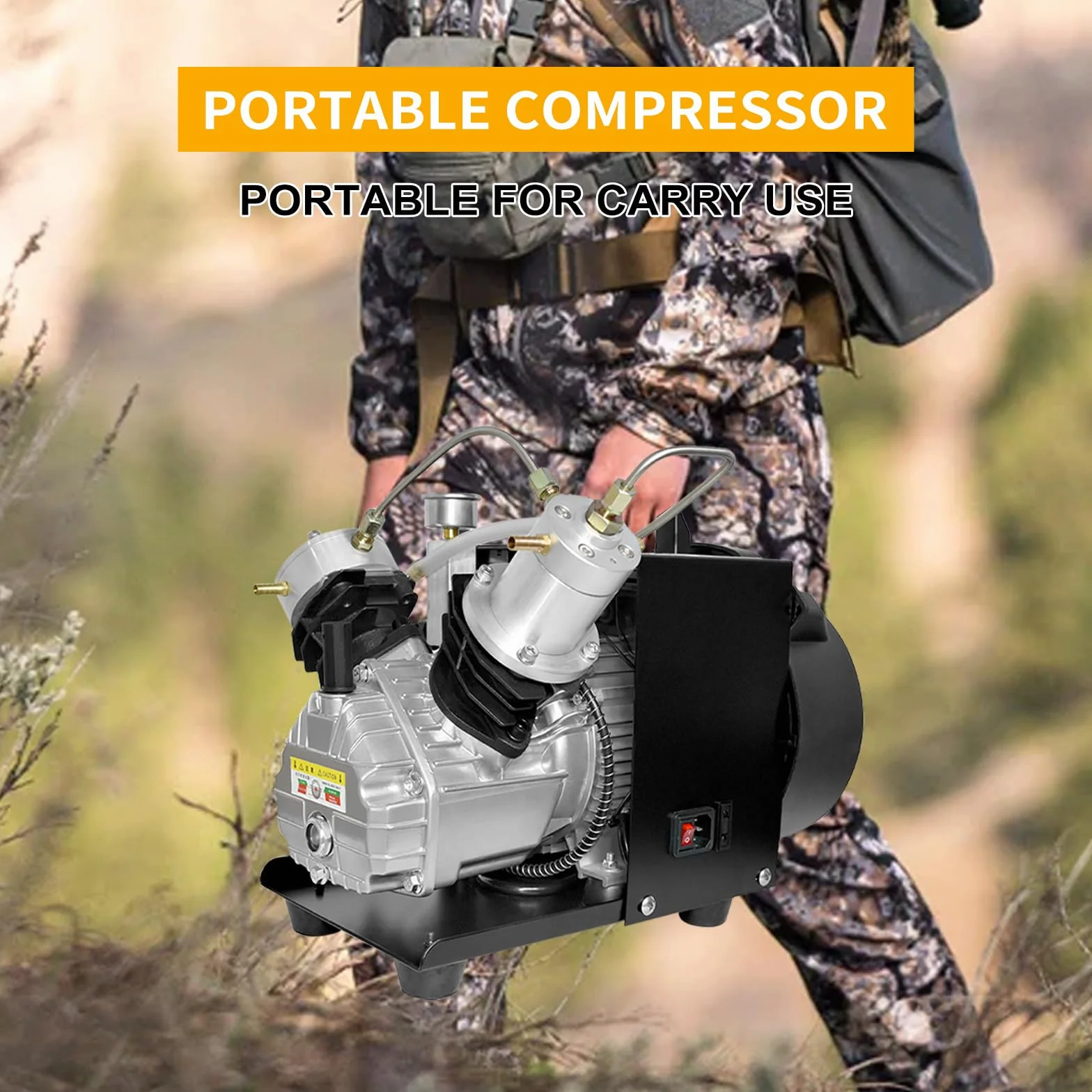 TUXING Sprężarka powietrza 4500Psi Pcp, mini podwójny cylinder wysokociśnieniowy do napełniania zbiornika do nurkowania, paintball - 110 V (TXEDM041)