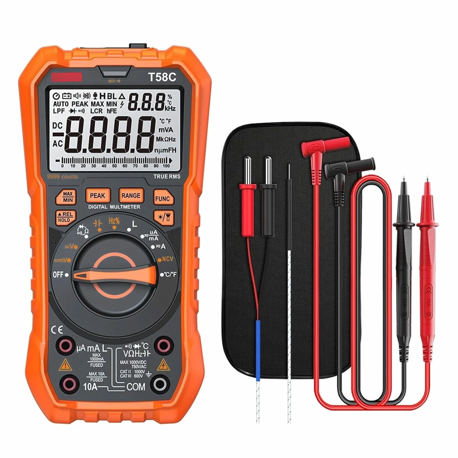 Cyfrowe Multimetr TRM 9999 COUNTS, T58C SMART DC AC Voltmeter Electrical Tester Podświetlenie LED LED LED