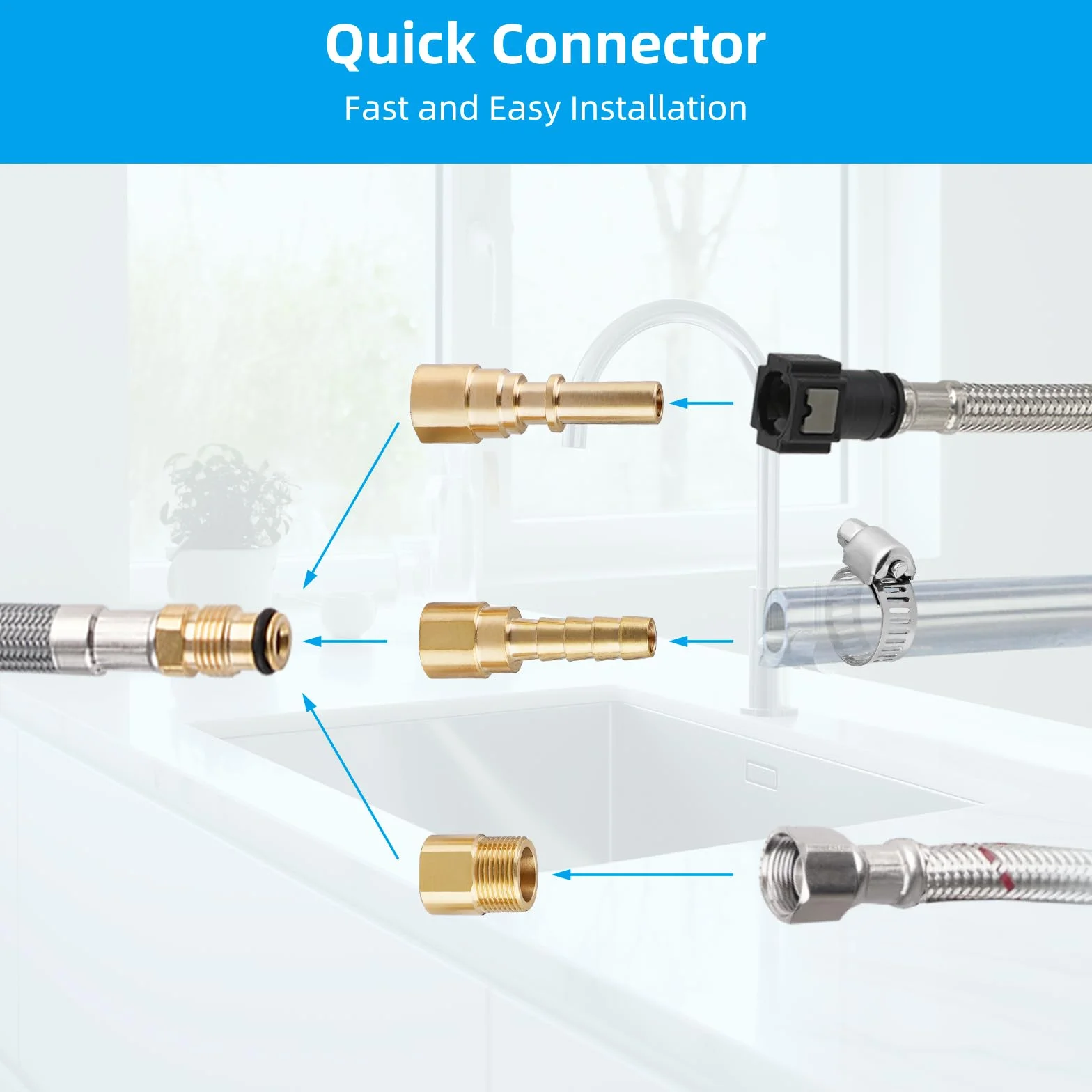 Hibbent Wymienny wąż do kranu wymiennego kompatybilny z bateriami kuchennymi Hansgrohe/Grohe z 6 adapterami, standardowy 88624000/46174000/46092000 wąż zamienny 59", w zestawie