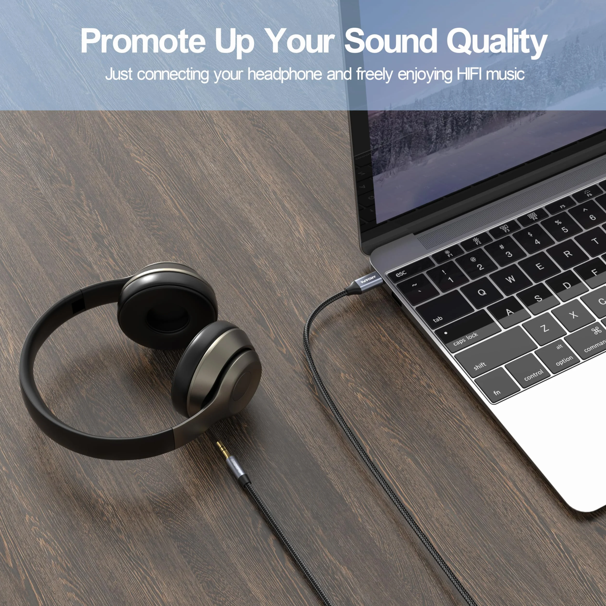 ANDAPA Kabel Audio Aux USB-C na 3,5 mm 1 m Kompatybilny z iPhone 15 Pro Max Plus Samsung S24 S23 S22 S21 Pixel 4 5 XL iPad Pro