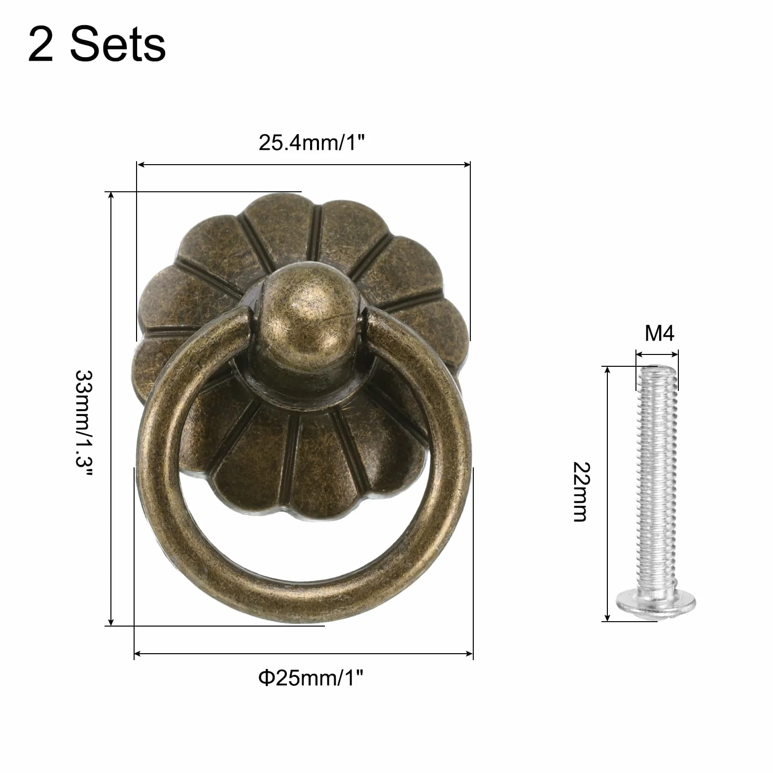 QUARKZMAN 2 zestawy Vintage pierścień kropla uchwyty Retro komoda ze śrubami ze stopu cynku do szuflad meblowych szafka szafka brązowa (33 mm / 1,3 cala długa)