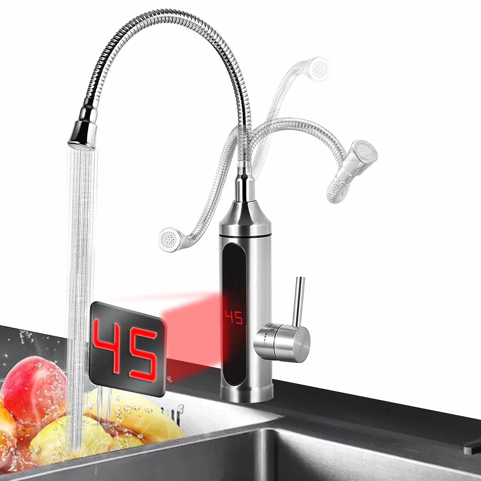 Elektryczny Kran Bateria z Natychmiastowy Podgrzewacz Wody LED Wyświetlacz Temperatury